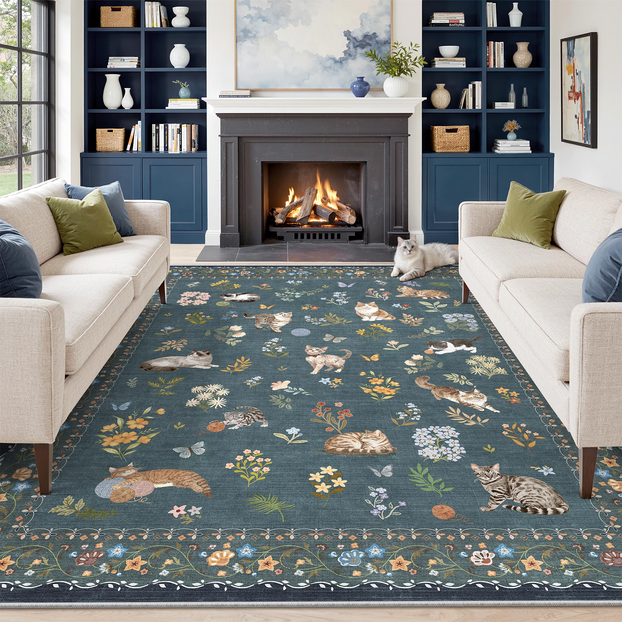 Soalmost Cat 8x10 Area Rugs for Kids Room, Washable Soft Rugs Navy Blue — image 1