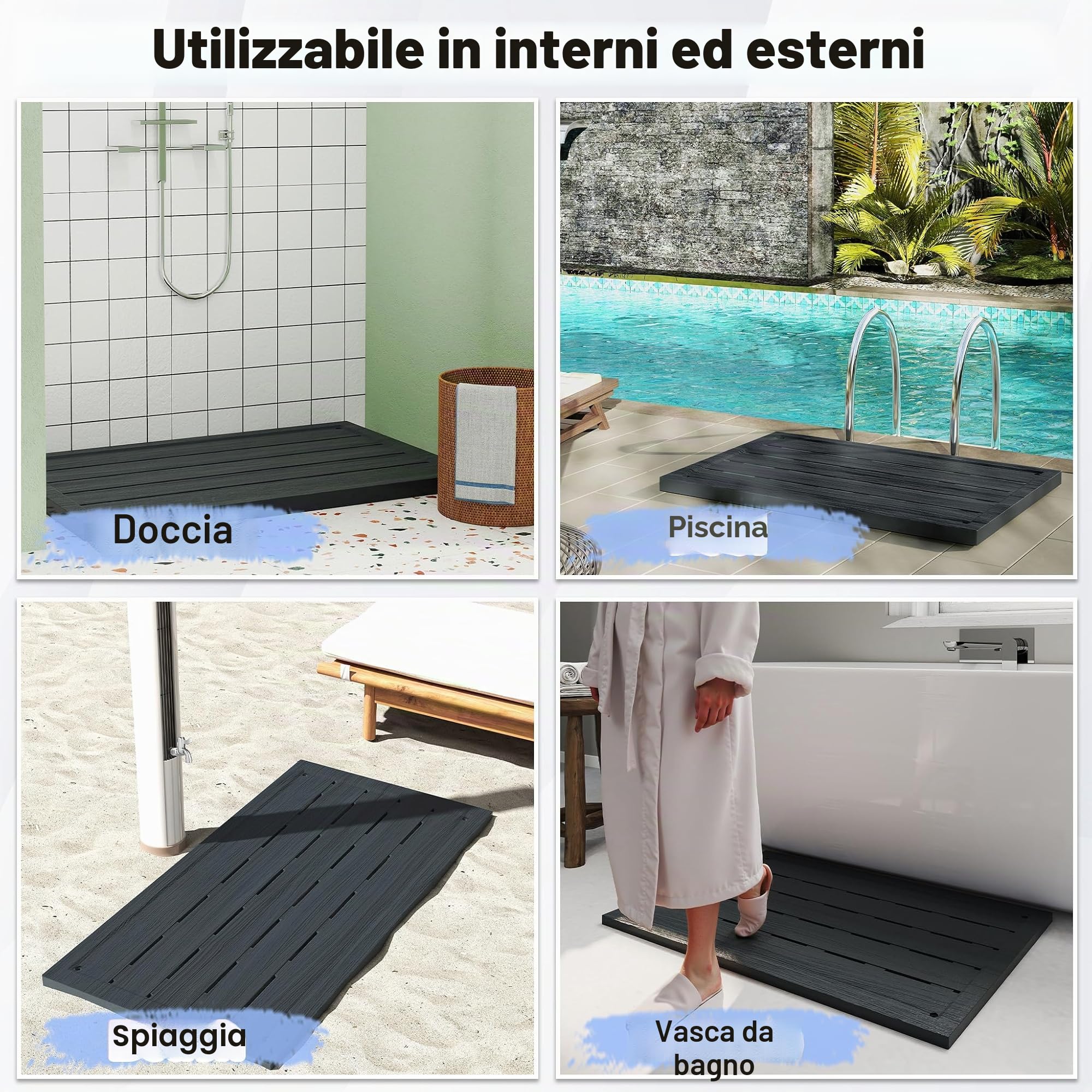 UISEBRT Elemento da Pavimento per Doccia Solare Antiscivolo 100 x 65 x 4 cm, Piastra da Pavimento per Esterni in WPC per Giardino Piscina, Antracite