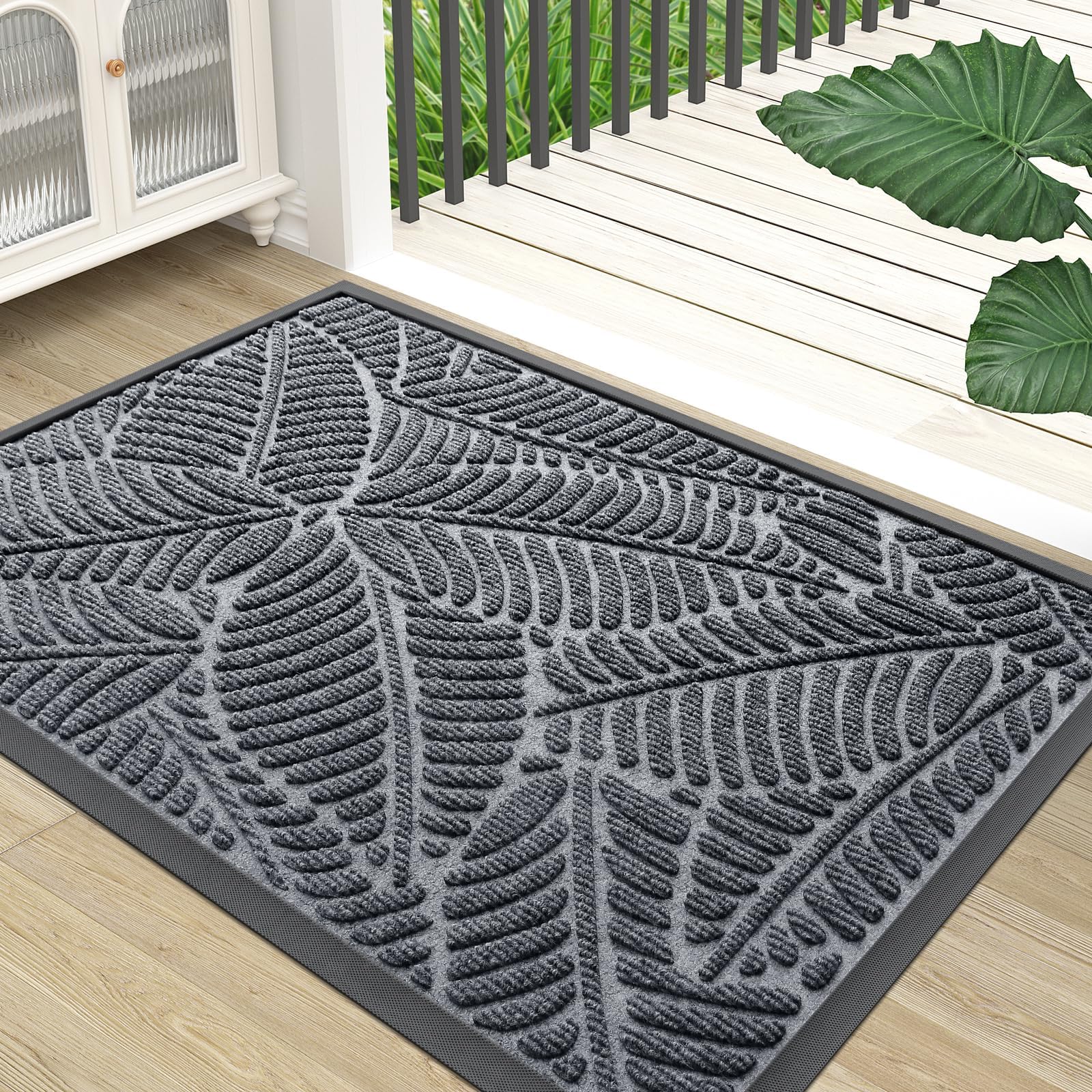 Homaxy Door Mats Indoor Outdoor, Heavy Duty Rubber Dirt Trapper Doormats, Non Slip Waterproof Floor Mat, Easy Clean Door Matt for Front Door, Entrance and Garden, 43 x 76 cm, Grey