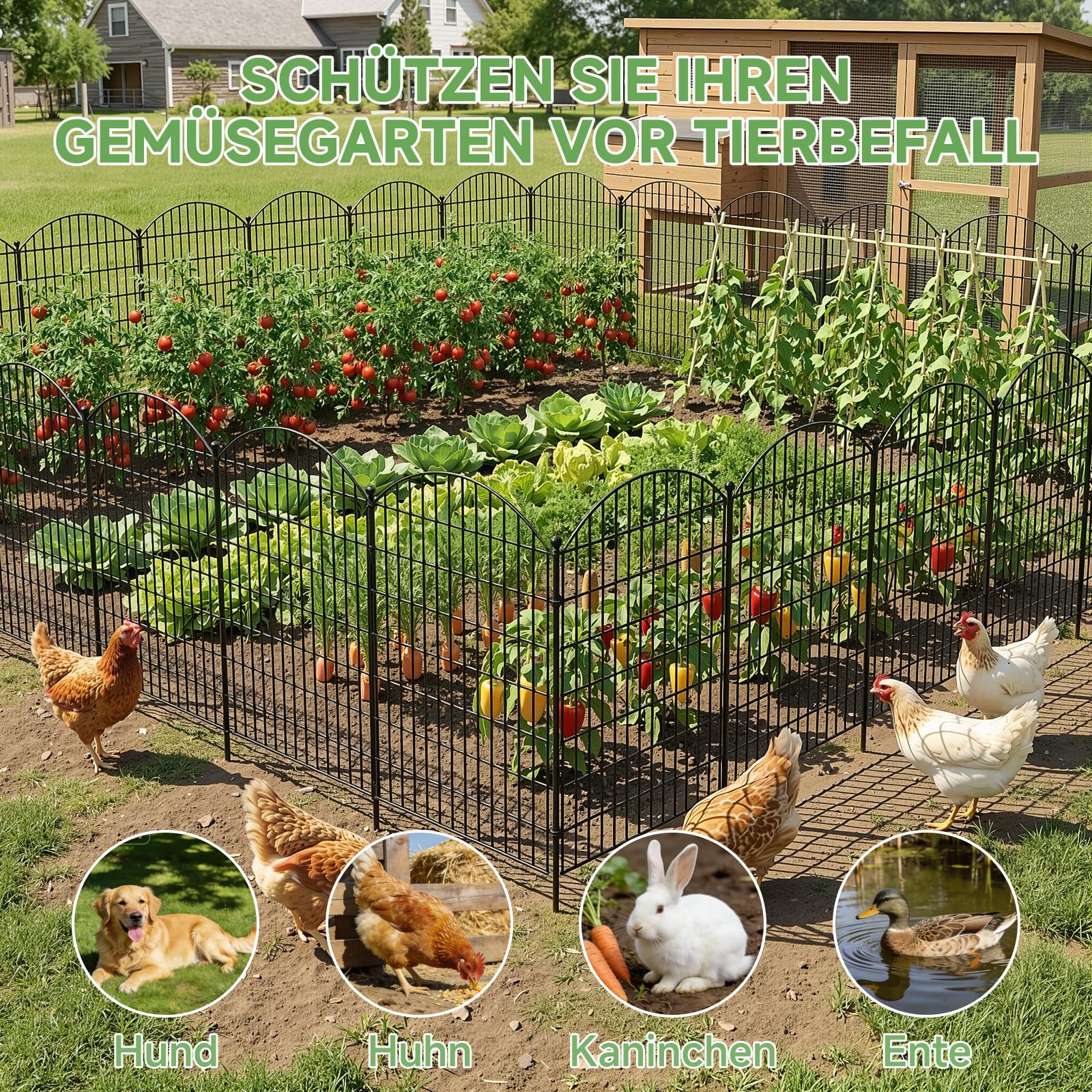7-teiliger Gartenzaun mit Tür, 100 cm hoch x 4,5 m lang | rostfreies Metall, Hundezaun, Tierbarriere, Dekorative Beetumrandung, No-Dig-Design für Hof, Terrasse und Blumenbeet