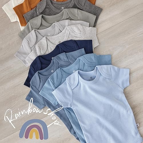 Miniatura 2 de Honestbaby Paquete de 10 mamelucos de manga corta de una pieza 100% algodón orgánico para bebés, niños y niñas, unisex