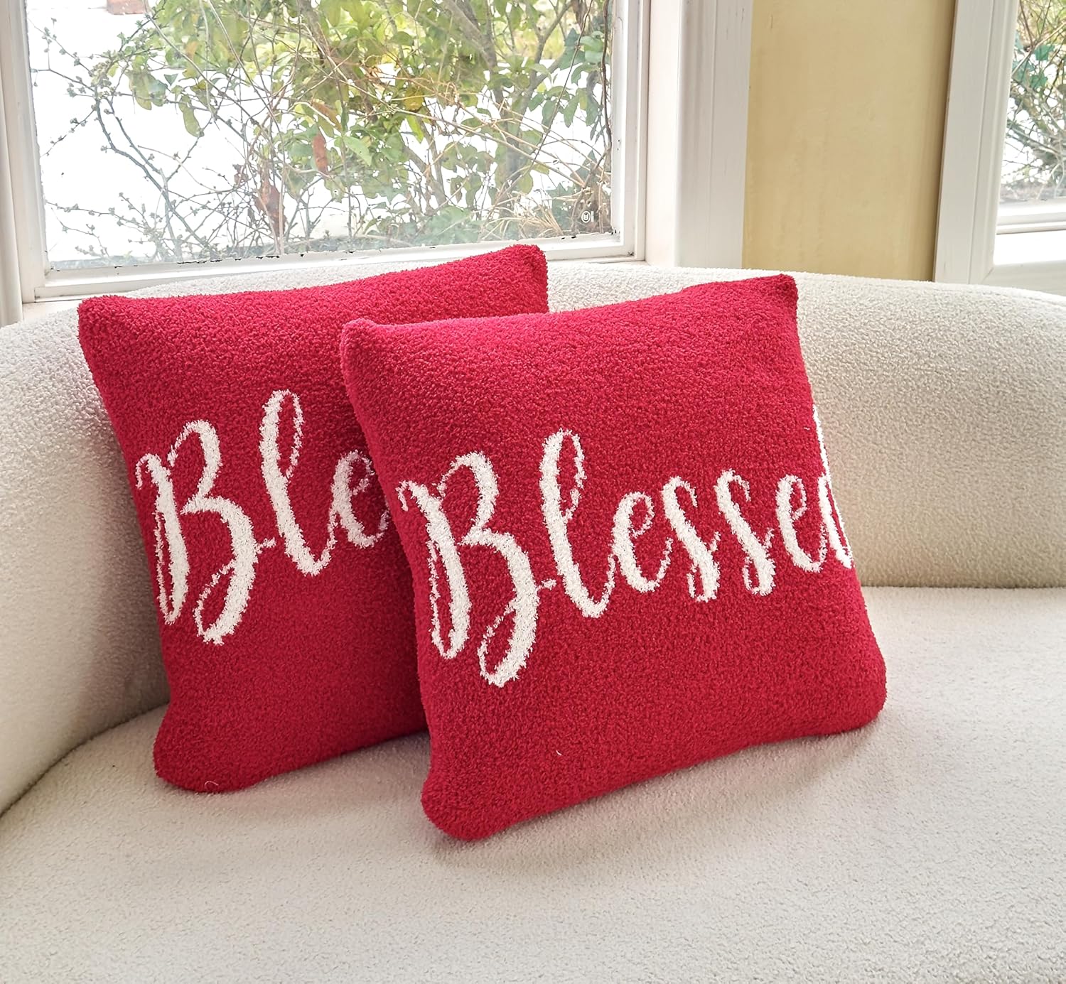 NIDITW Set of 2 Birthday Gift Ultra Soft Blessed Throw Pillow Cover Inspirational Words Microfiber Cushion Case Cozy Fuzzy Red Wine Pillowcase Home Decor for Sofa Couch Bed 18x18 Inches (Red Wine)