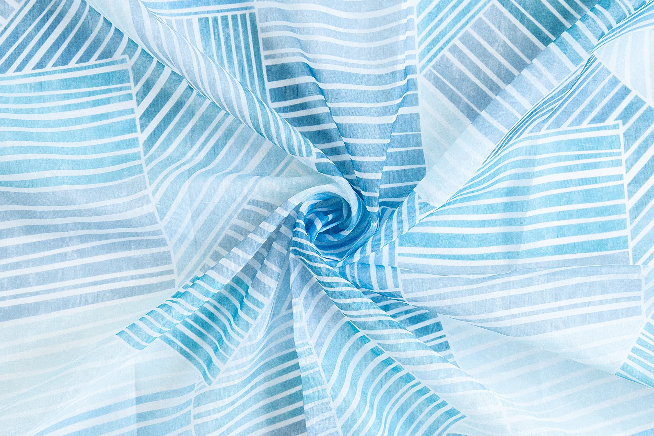 Curtain Blue Transparent Geometric Living Room Bedroom Children's Room 140 x 245 cm, 140x245 - Image 3