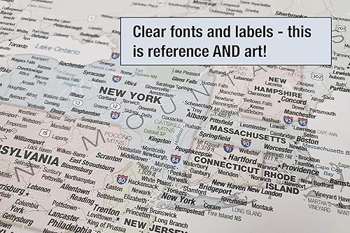 Miniatura 5 de Póster laminado de mapa de Odisea de Estados Unidos | Mapa de estilo ejecutivo | Incluye las etiquetas de ubicación más legibles | 36 x 24 pulgadas