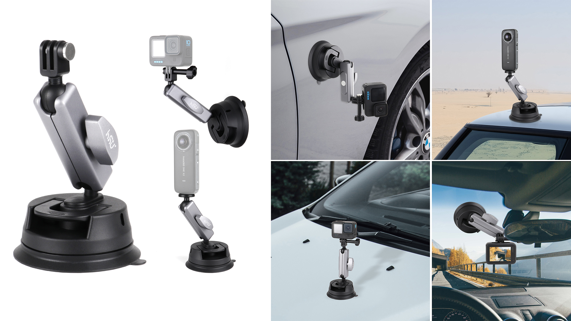 Support Ventouse Pour Caméra D'action - Compatible GoPro, Insta360, Pare-brise/fenêtre - 9