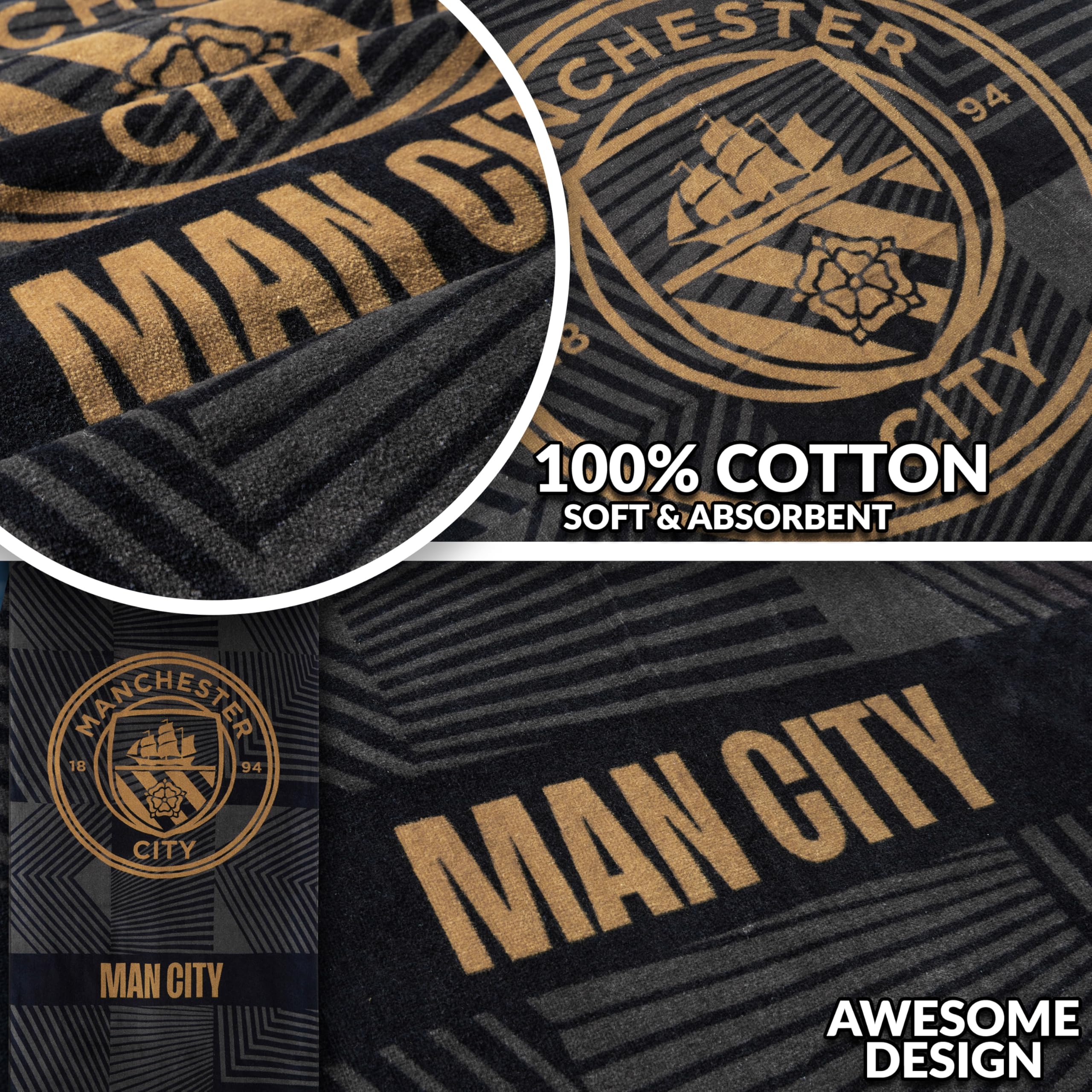 Manchester City F.C. Toallas de baño de terciopelo 140 x 70 pulgadas 100% algodón negro
