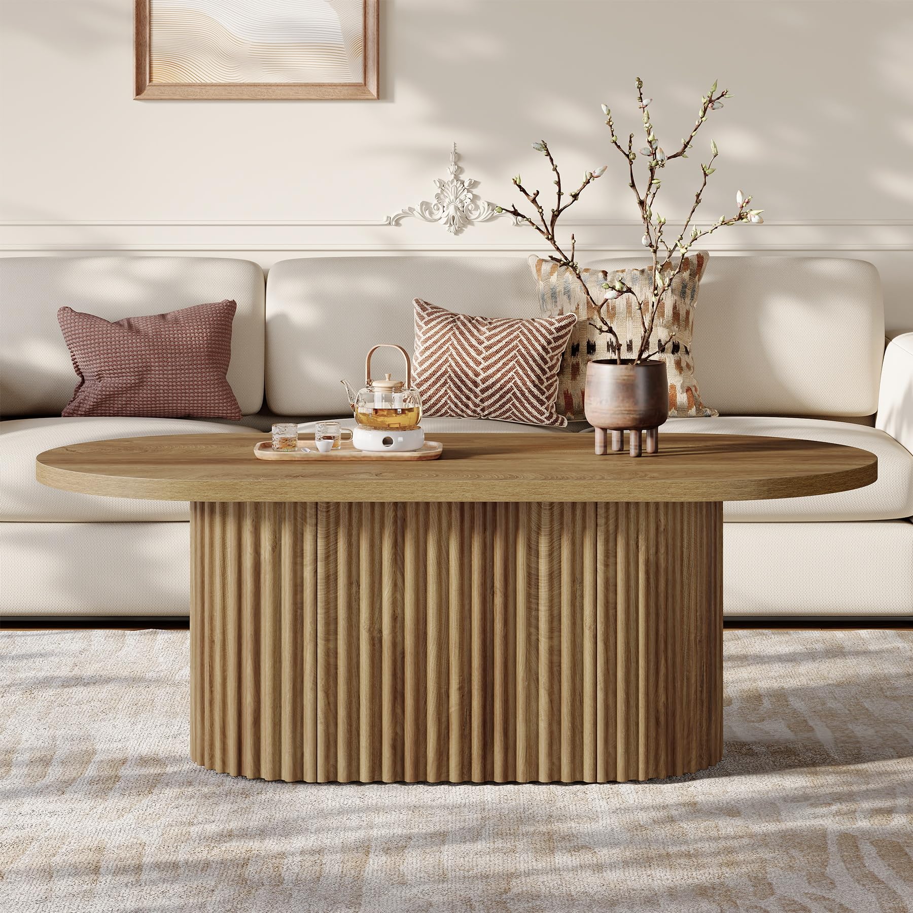 Tribesigns Mesa de Centro Oval, 120 x 60 x 45 cm, Mesa de Salón de Madera, Mesa de Café de Estilo Industrial para Salón, Oficina, Marrón Rústico | Mesa de café, 120 x 60 x 45 cm, mesa de salón, oficina, comedor