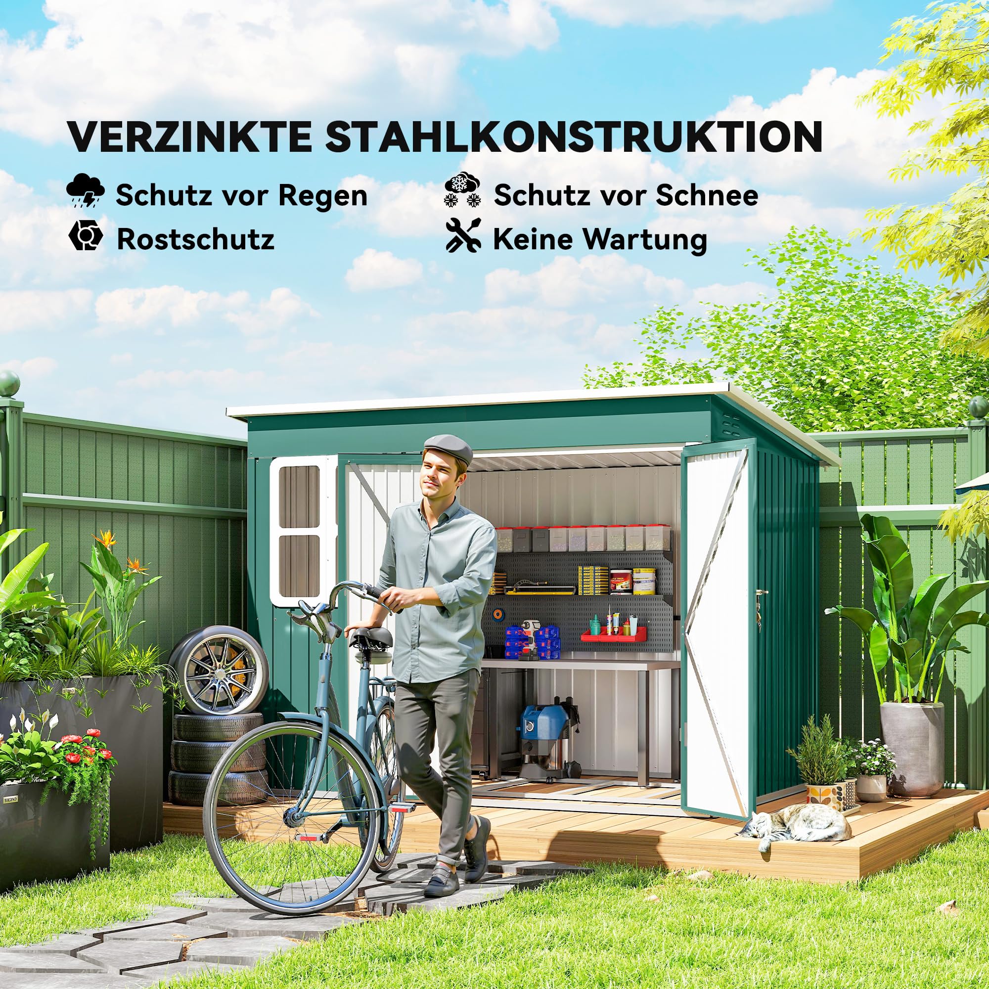 Outsunny Casetta per attrezzi in metallo 4,13 m² 260 x 177 x 190 cm con finestra e serratura