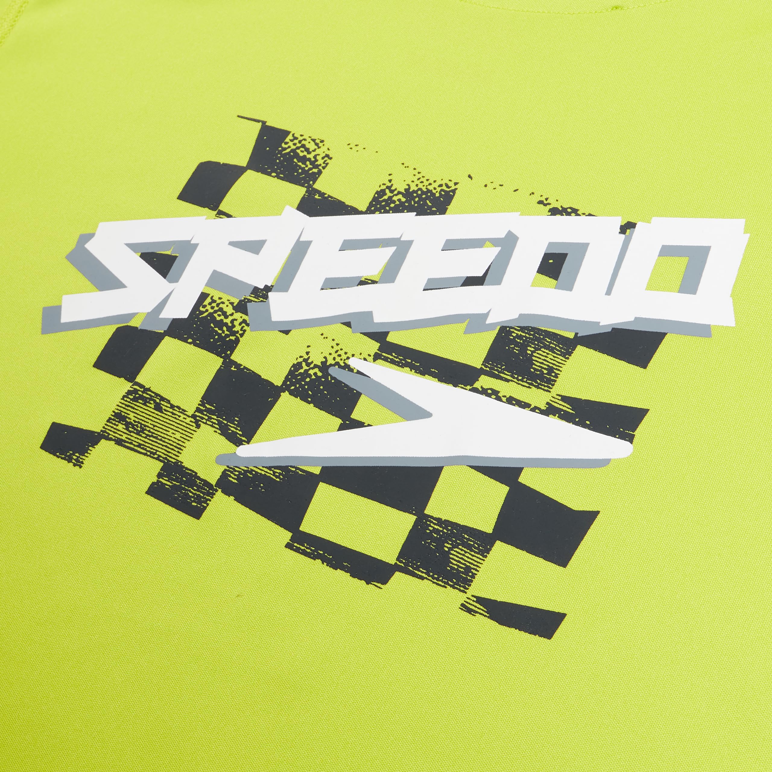 Speedo Boys' Standard Uv Swim Shirt Short Sleeve Tee Graphic, Checkered Bitter Lime