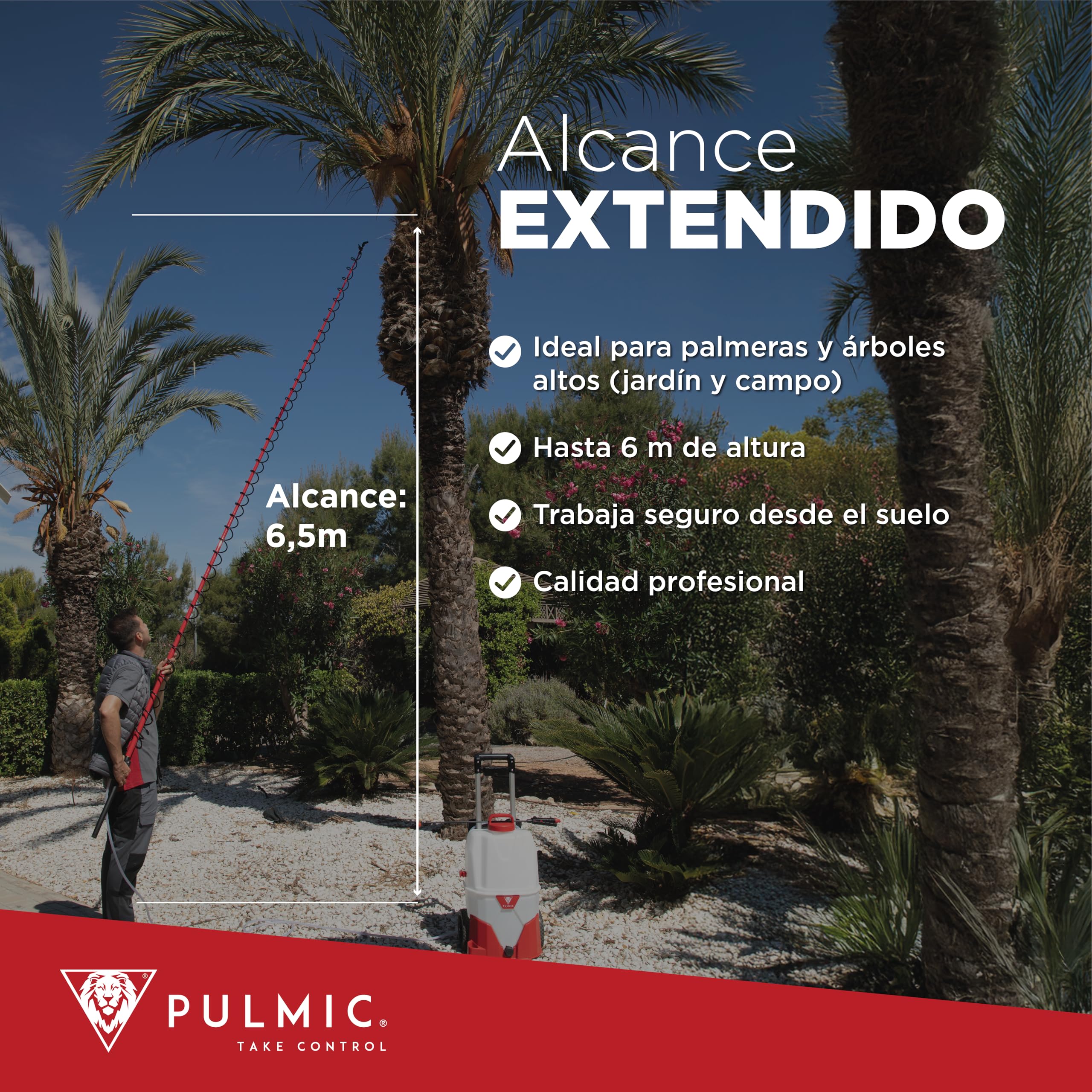 PULMIC Lanza Telescópica Pulverizador 5 Metros. Ergonómica. Extensible. Profesional. Ajustable hasta 5m. Aplicaciones en Altura. Ultra Ligera. Compatible con cualquier sulfatadora para fumigar.