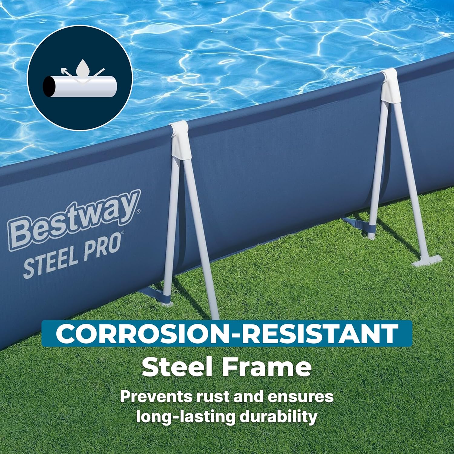 Bestway Steel Pro 9' 10" x 6' 7" x 26" Rectangular Above Ground Pool Set with 827 Gallon Capacity, DuraPlus Liner, and Flowclear 330 GPH Filter Pump