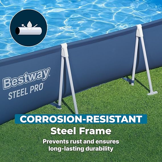 Bestway Steel Pro 9.8' x 6.6' x 26 Above Ground Pool, Rectangular Metal Frame Outdoor Swimming Pool Set with Filter Pump & Type I Cartridge, Blue