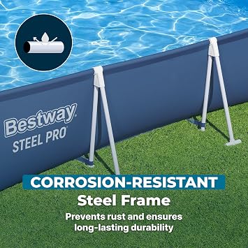 Bestway Steel Pro 9.8' x 6.6' x 26 Above Ground Pool, Rectangular Metal Frame Outdoor Swimming Pool Set with Filter Pump & Type I Cartridge, Blue