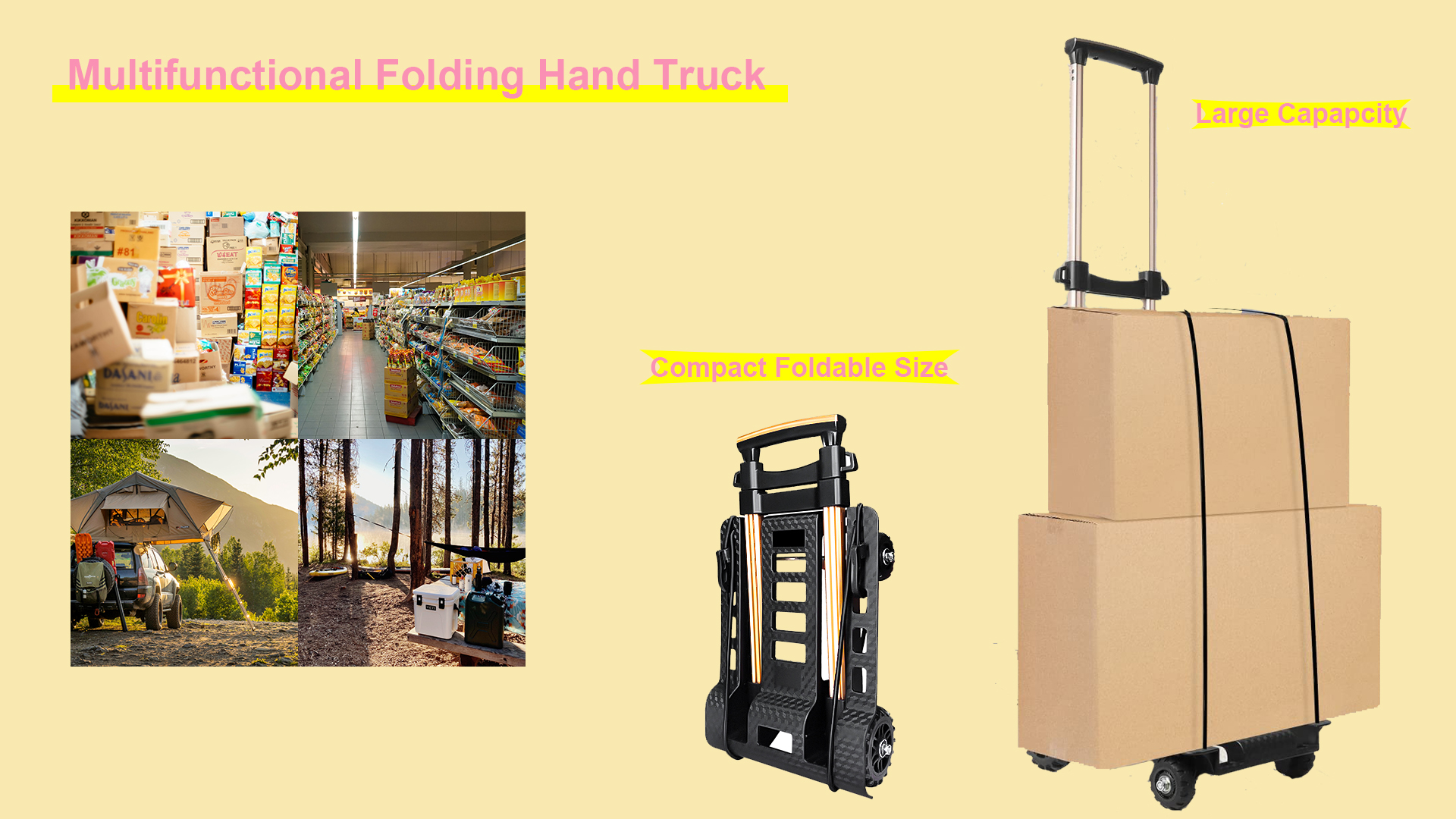 Folding Hand Truck Portable Dolly Compact Utility Luggage Cart With 70Kg/155Lbs Heavy Duty 4 Wheels Solid Construction Adjustable Handle For Moving Travel Shopping Office Use (Black - View #3