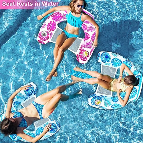 Miniatura 6 de Flotador de piscina con toldo, flotadores inflables de piscina para adultos con 2 portavasos, tumbonas de piscina XL con asiento de malla
