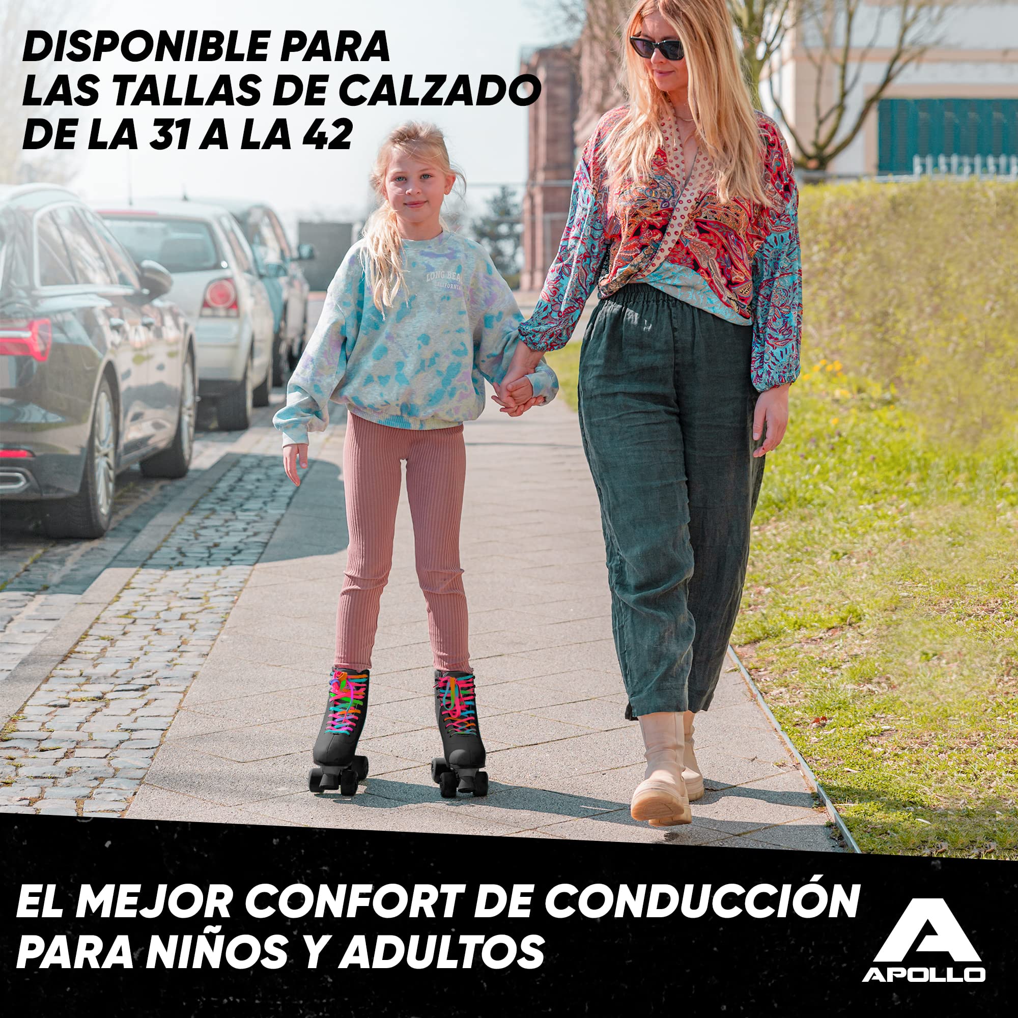 Patines Apollo Classic de 4 Ruedas - para niños, Adolescentes y Adultos, Talla Ajustable, para niñas y Mujeres, cómodos, para Todas Las Edades, 3 Tallas Desde la Talla de Calzado 31 hasta la 42