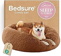 Vista 64 de Bedsure - Cama relajante para perro mediano, lavable, tipo dona, cama para gato, antideslizante, redonda, afelpada, mullida, de piel sintética