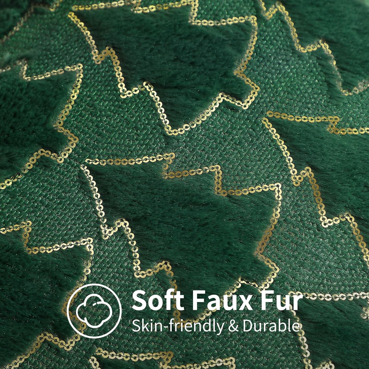 Christmas Throw Pillow Covers 16 x 16 Inch Set of 2, Green Christmas Tree with Gold Sequins, Winter Holiday Faux Fur Pillowcases Decor for Home Couch Sofa - Image 5