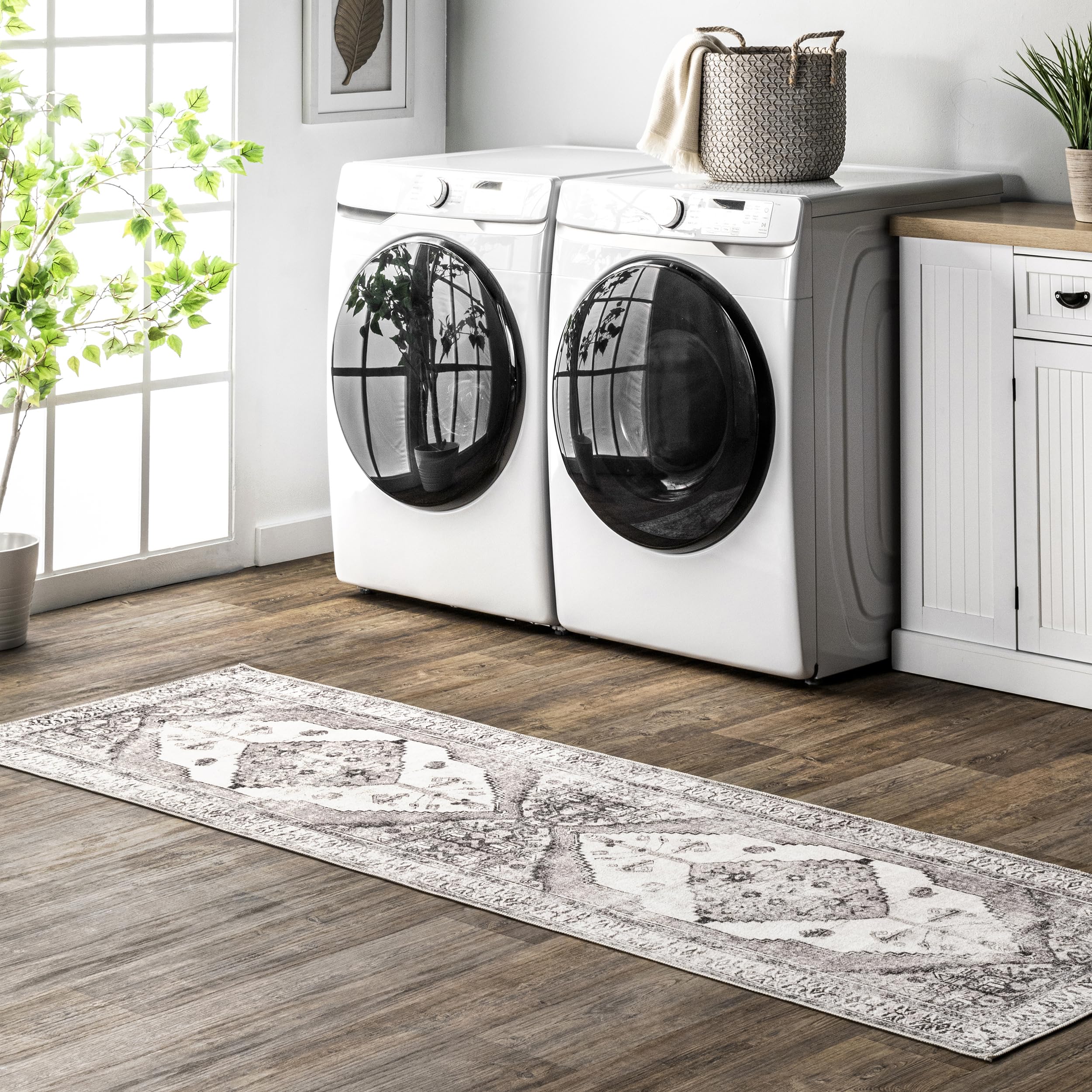 Tapis de couloir vintage gris 76x182 cm lavable en machine nuLOOM