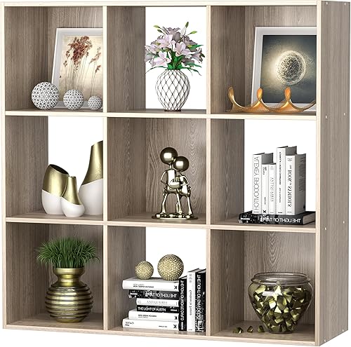 Organizador de estantes de almacenamiento de 9 cubos, unidad de organización de estantería de madera, estantes de cubo para el hogar, oficina,