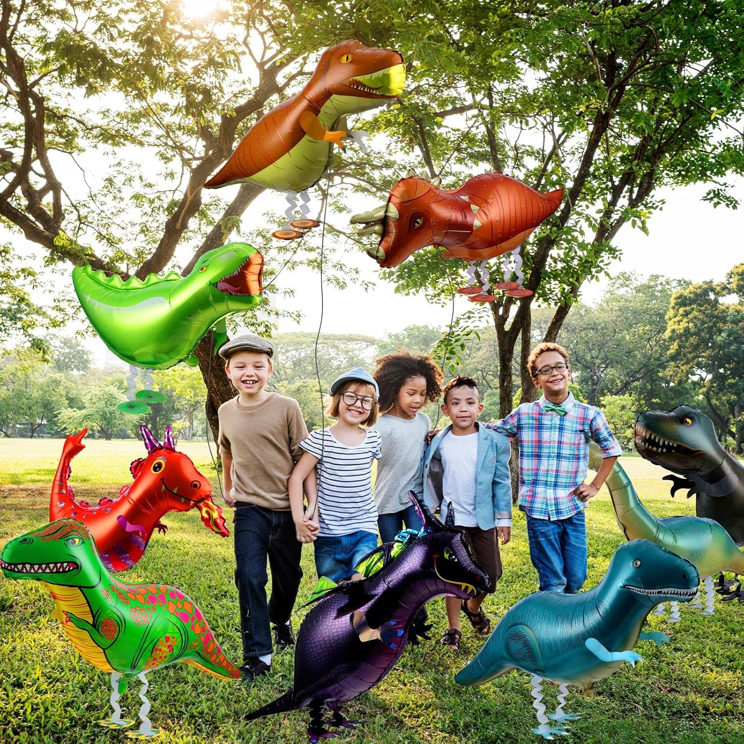 Sumind 27 Pcs Walking Dinosaur Balloons Large Cartoon Walking Animal Dino Balloon Helium Foil Balloons Dino Balloon for Animal Dinosaur Theme Birthday Boys Girls Party Favors and Shop Decoration