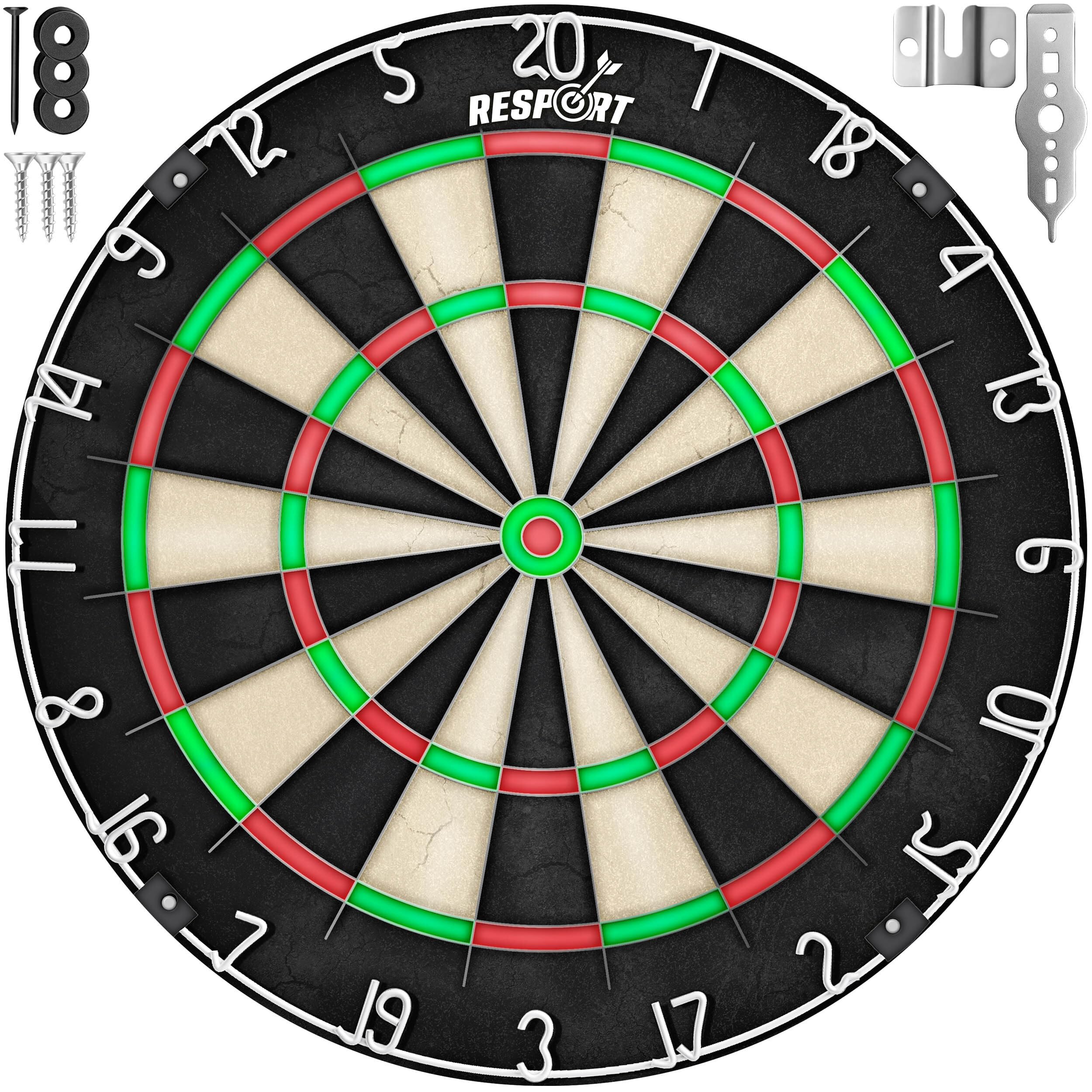 RE:SPORT® Sisal Premium Dartscheibe XXL Set mit 9 Profi Dartpfeile + 24 Pro Flights + Zubehör | Steeldart Dartboard mit Montageset | Steeldartscheibe mit Pfeilen Startlinie (Classic ohne Zubehör)