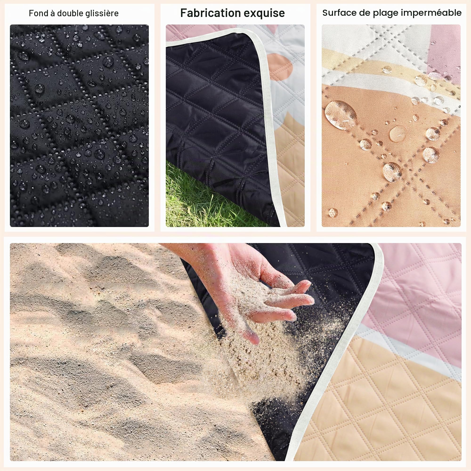 LARUTAN Couverture de Pique-Nique 200 x 200 cm, Tapis de Plage Imperméable Lavable avec Bandoulière pour Camping Jardin Plage, Sicilia