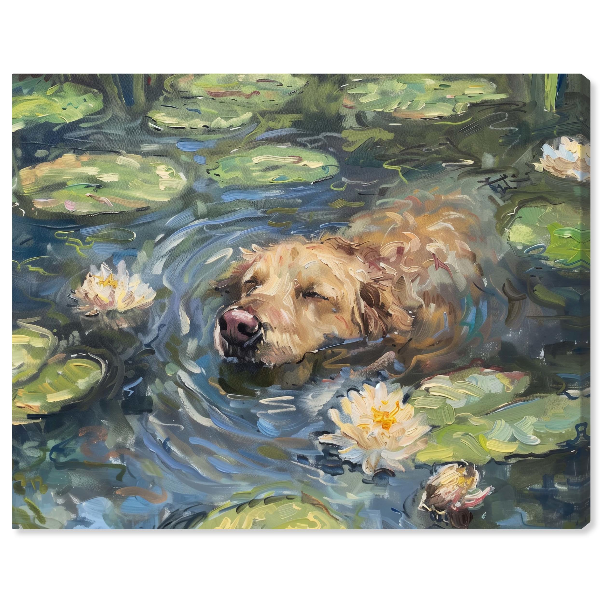 Art Remedy Monet Lilie wodne pies rustykalny elegancki dom wiejski płótno sztuka ścienna, galeria owinięta, 76 cm x 61 cm
