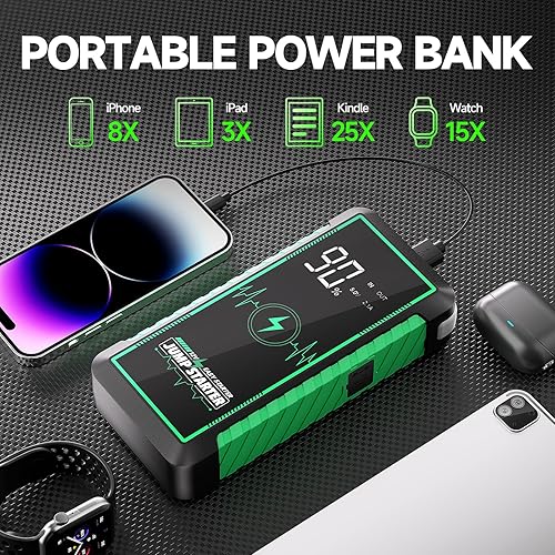 Miniatura 5 de Arrancador de batería de coche de 12 V 5000 A, caja de arranque portátil de 16000 mAh, paquete de batería de arranque para motores de gasolina de