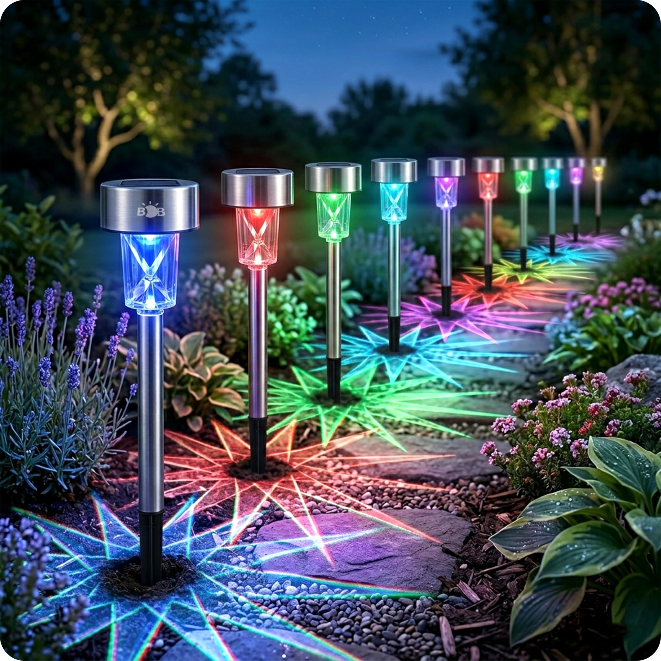 Solar Pathway Lights Garden, LED Solar Garden Lights Waterproof, Landscape Lighting for Yard Lawn Patio Walkway Driveway, Decorative Outdoor Solar Lights (10 Pack Solar Garden Stake Lights (RGB))