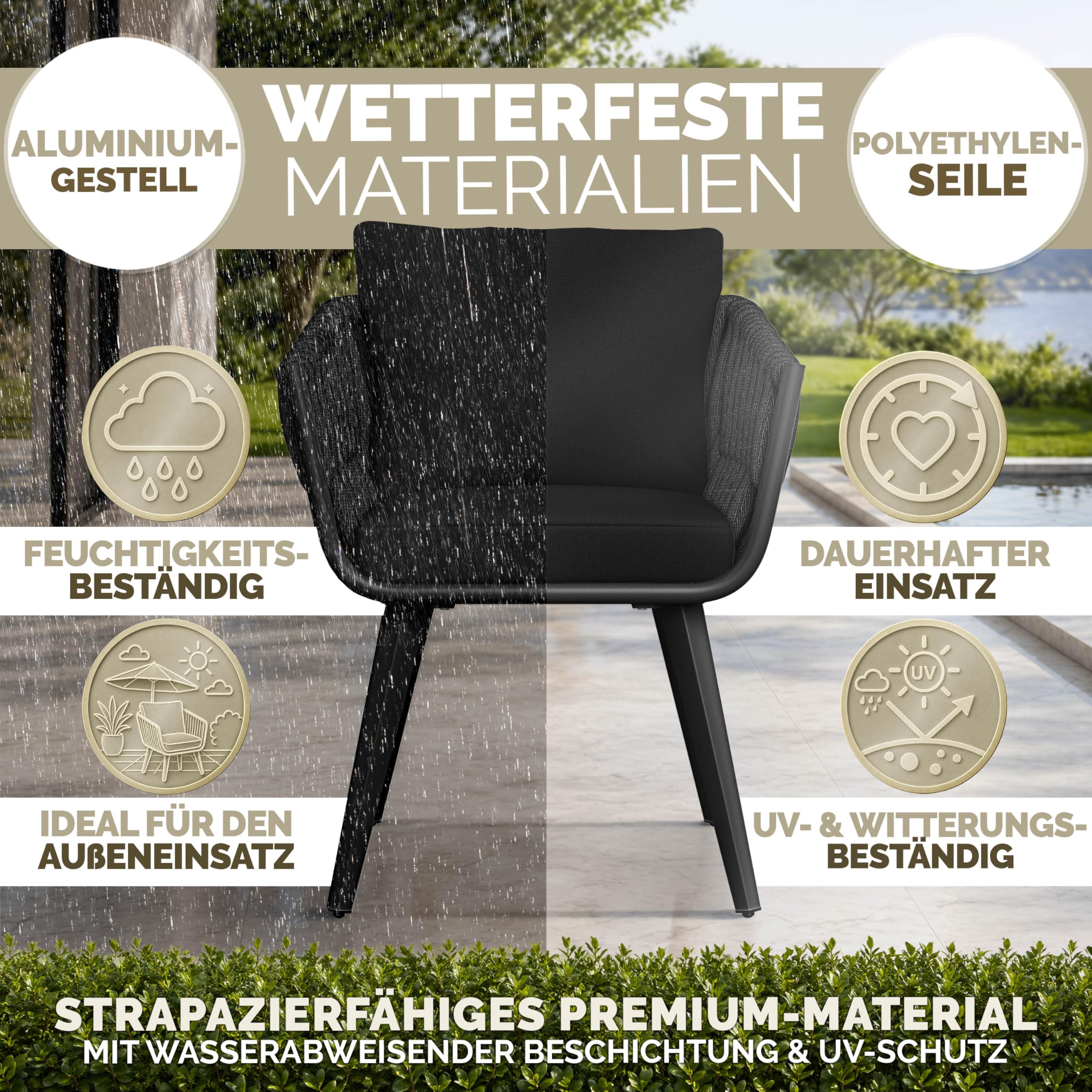 tillvex® Gartenstuhl 6er Set Wetterfest mit Armlehne | Outdoor Stühle bis 160kg belastbar | Gartenstühle UV-beständig | Terrassenstuhl Sessel Gartenmöbel Terrasse Balkon Garten
