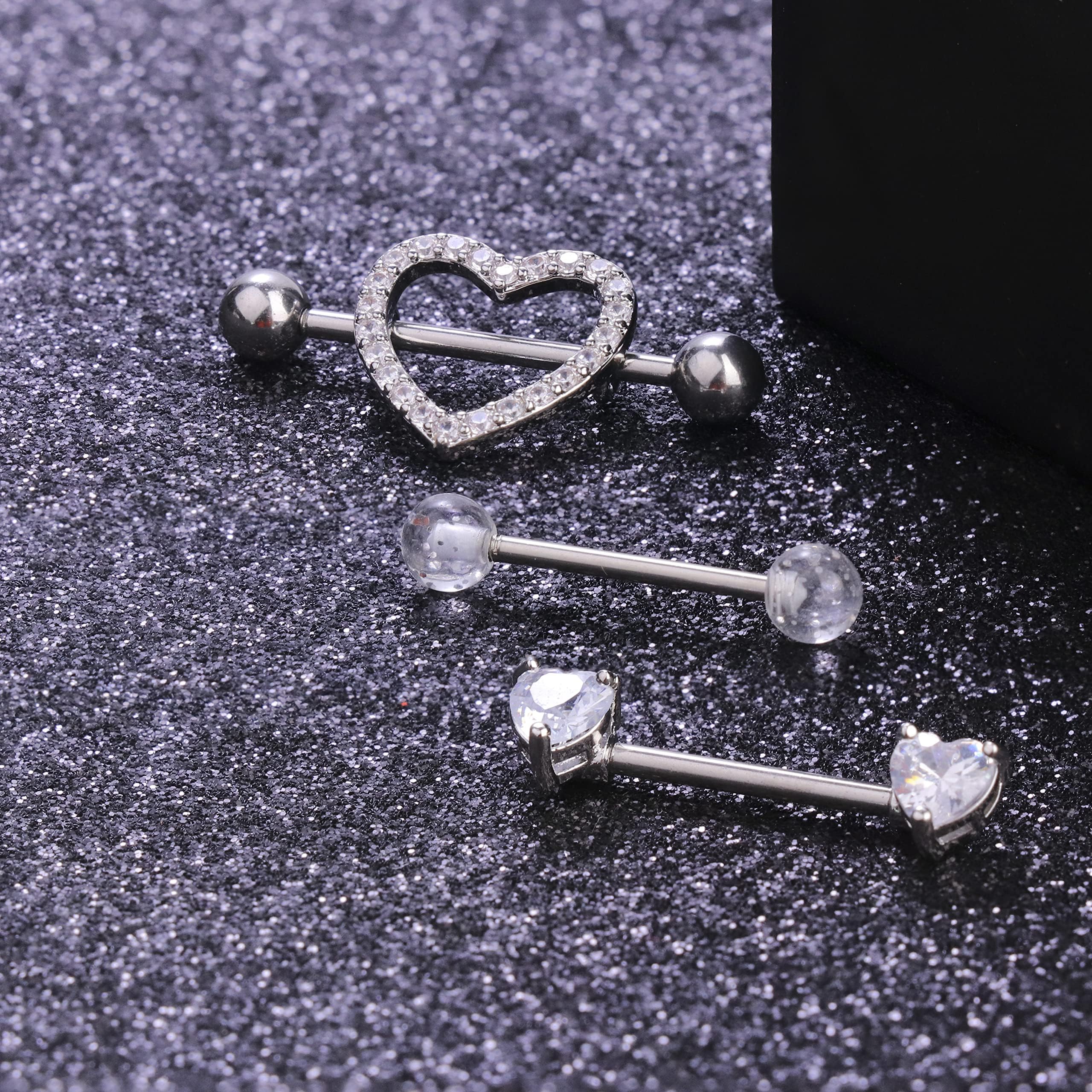 ADRAMATA 8 Pairs 14G Piercing Capezzolo Acciaio Chirurgico Capezzolo Piercing Set CZ Cuore Farfalla Capezzolo Anello con Catena Capezzolo Bar Lingua Piercing Corpo Piercing Gioielli Donna