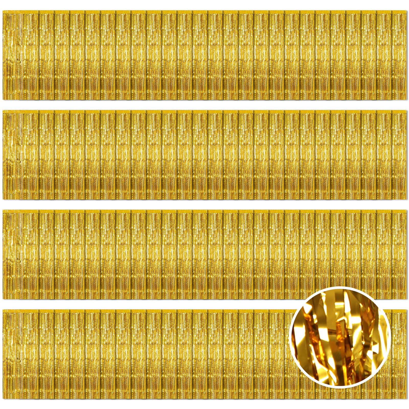 Lot de 100 rideaux à franges en feuille d'aluminium métallique doré pour décoration de fête d'anniversaire, fiançailles, enterrement de vie de jeune fille (doré) - 1 x 2,5 m