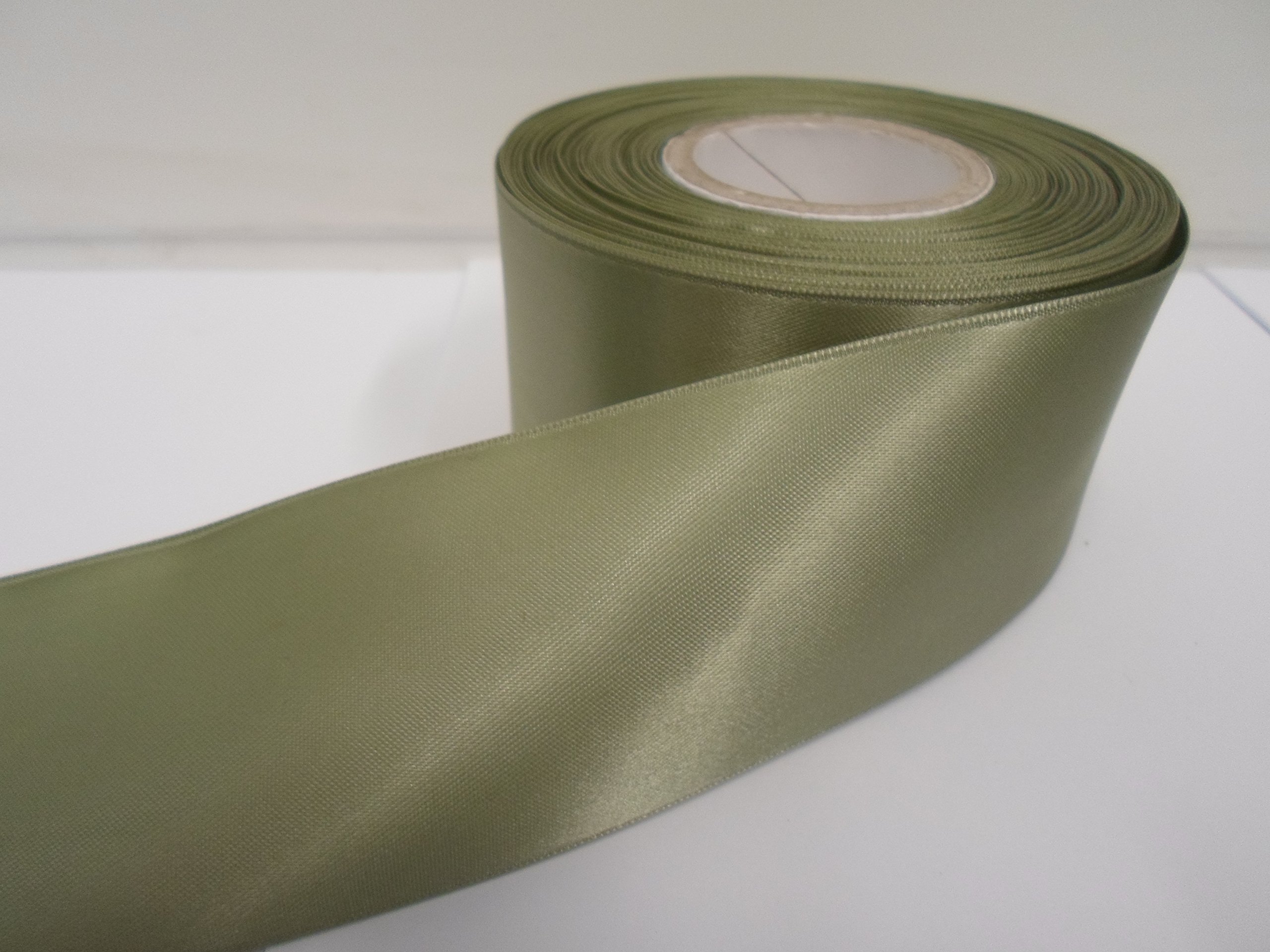 Double Face Satin Ribbon - 5/8 Inch Wide, 50 Yard Roll, Moss Green | Stitched Edge Polyester Craft Ribbon 9 thumbnail image
