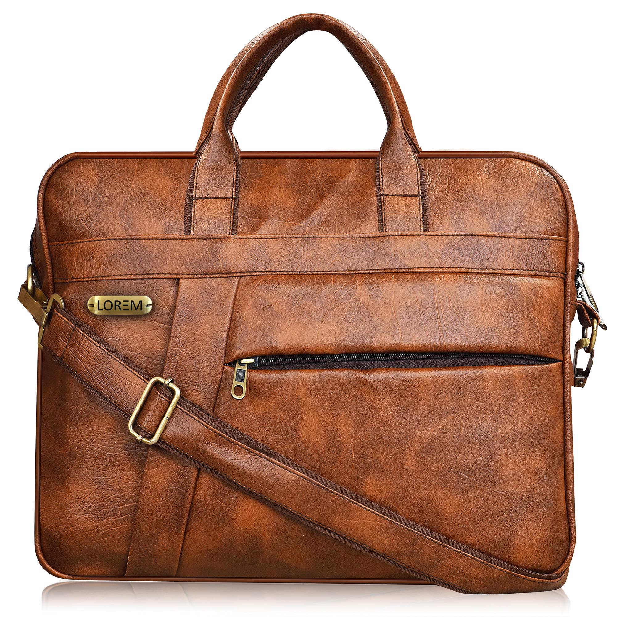 LOREM Unisex Tan Brown Textured Artificial Leather Laptop Bag BG03 (B09KJHG2X6) Amazon Price History, Amazon Price Tracker