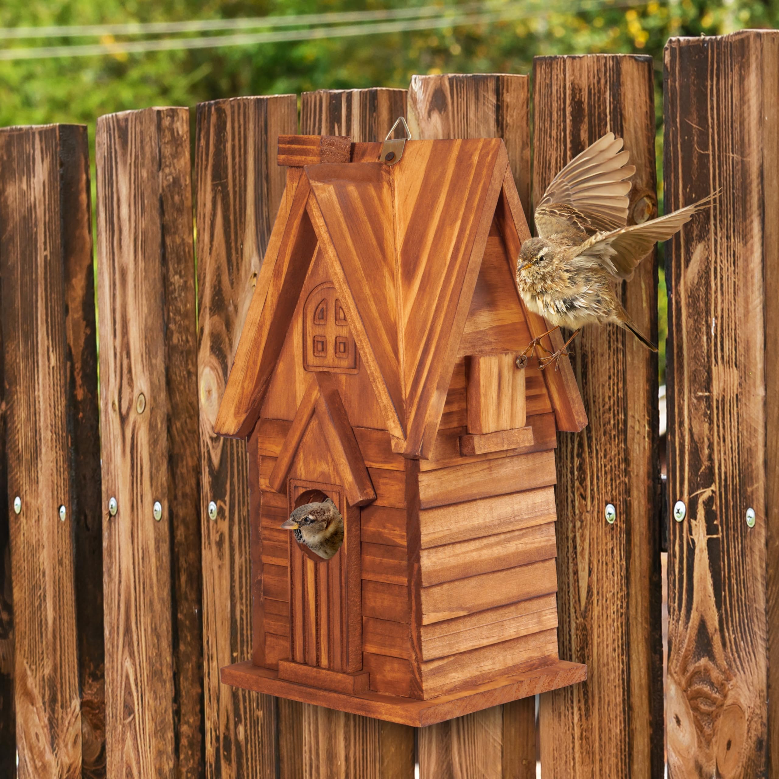 MIXUMON- Casas para pájaros para Exteriores, Espacio para 2 Casas de pájaros al Aire Libre para 2 familias de pájaros, casa para pájaros Colgante para jardín (Estilo 11)