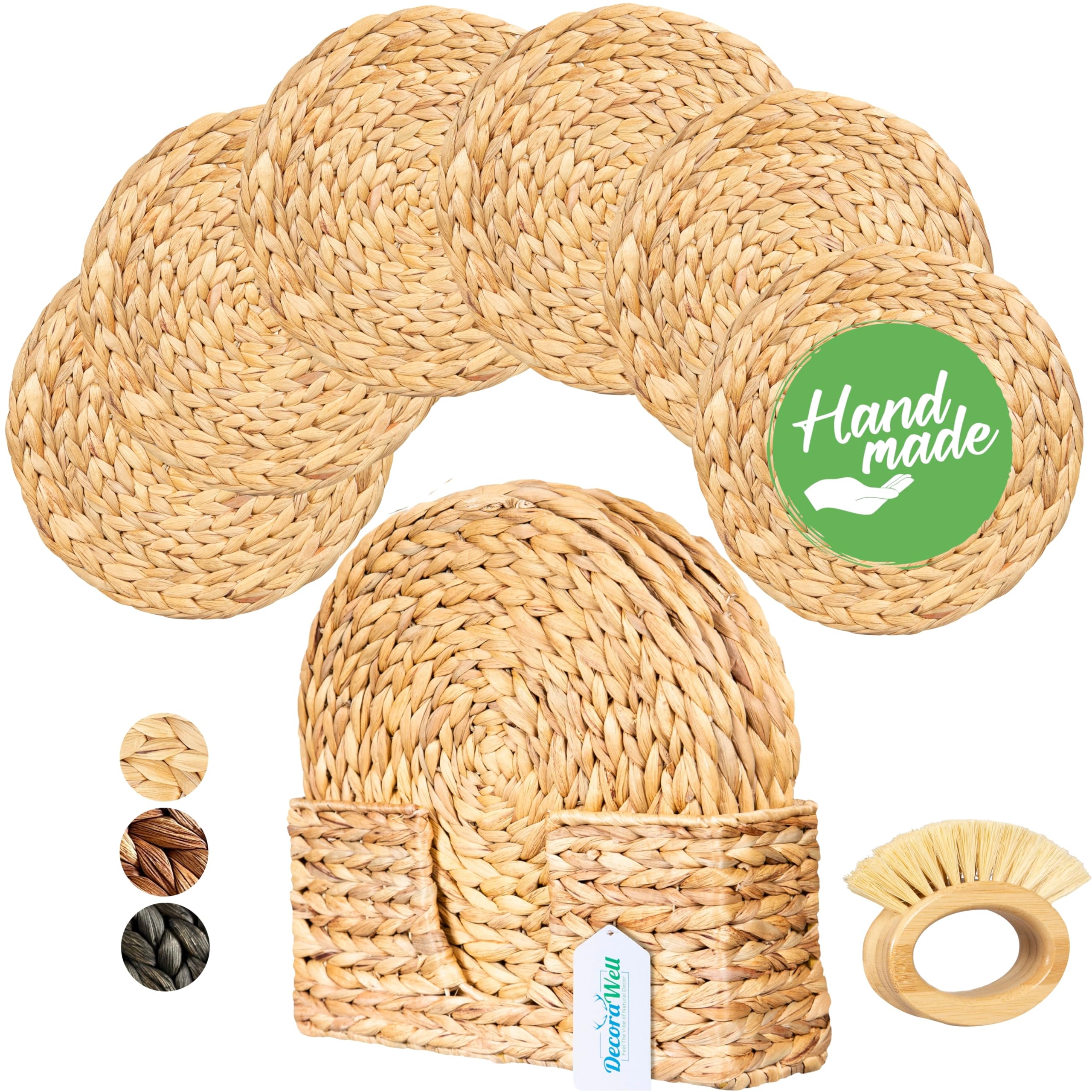 Round Woven Rattan Placemats, Set of 6
