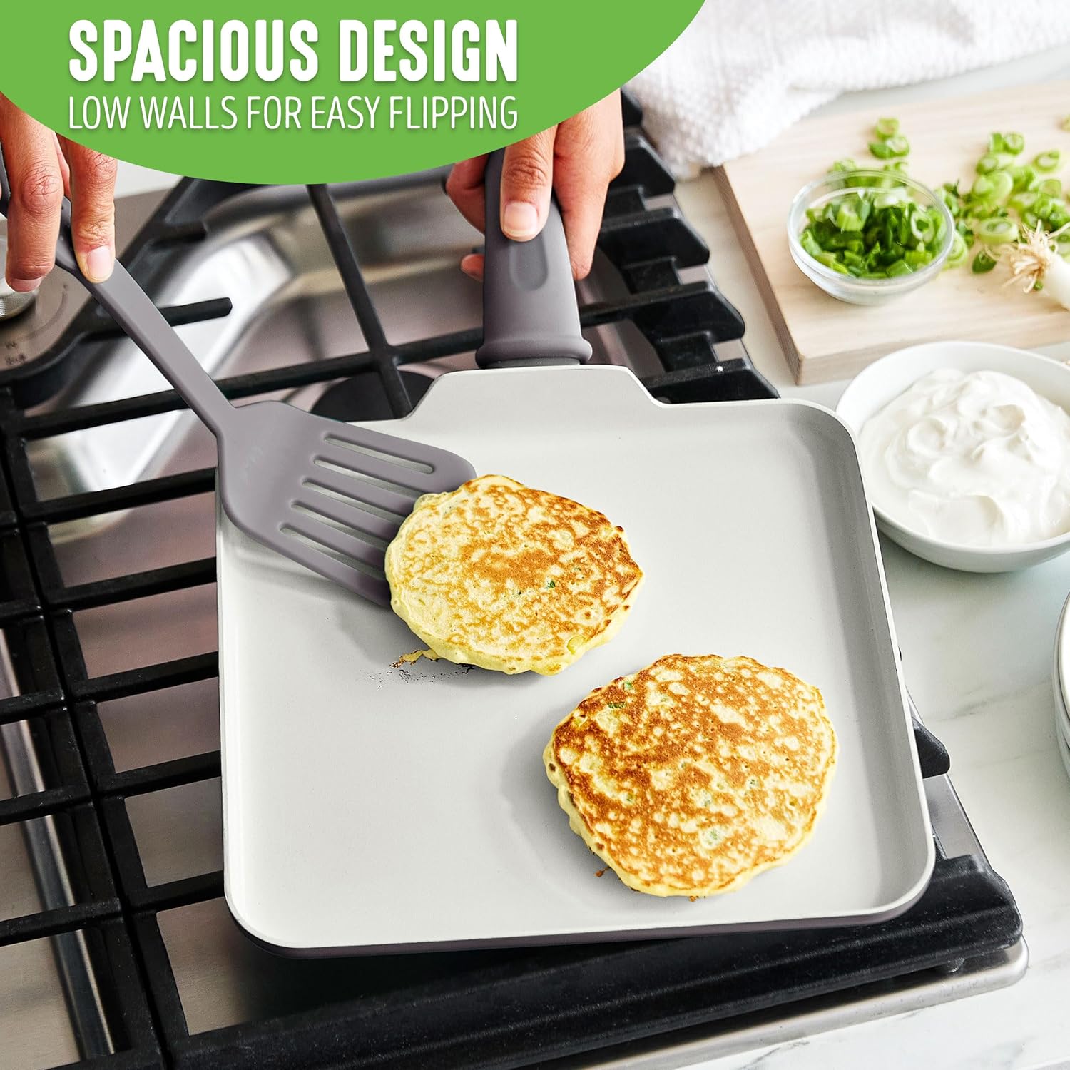 greenlife soft grip healthy ceramic nonstick, 11" griddle pan, pfas-free, dishwasher safe, gray gray 11" griddle pan
