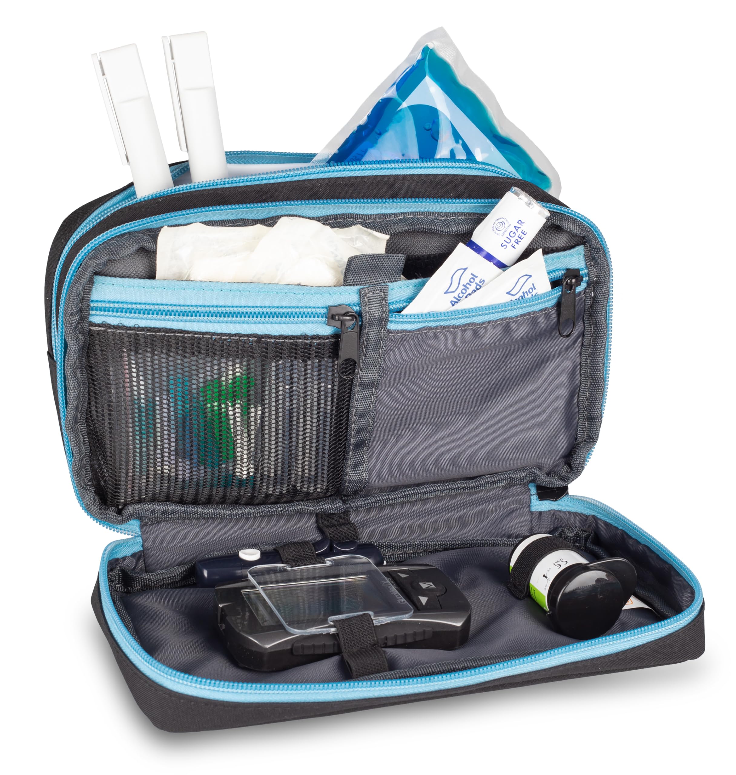 ELITE BAGS - DIABETIC'S XL torba dla cukrzyków | różne warianty kolorystyczne | dużo miejsca do przechowywania | do codziennego użytku | termoizolacyjna | pasek na rękę, czarny i niebieski #, 22 x 12