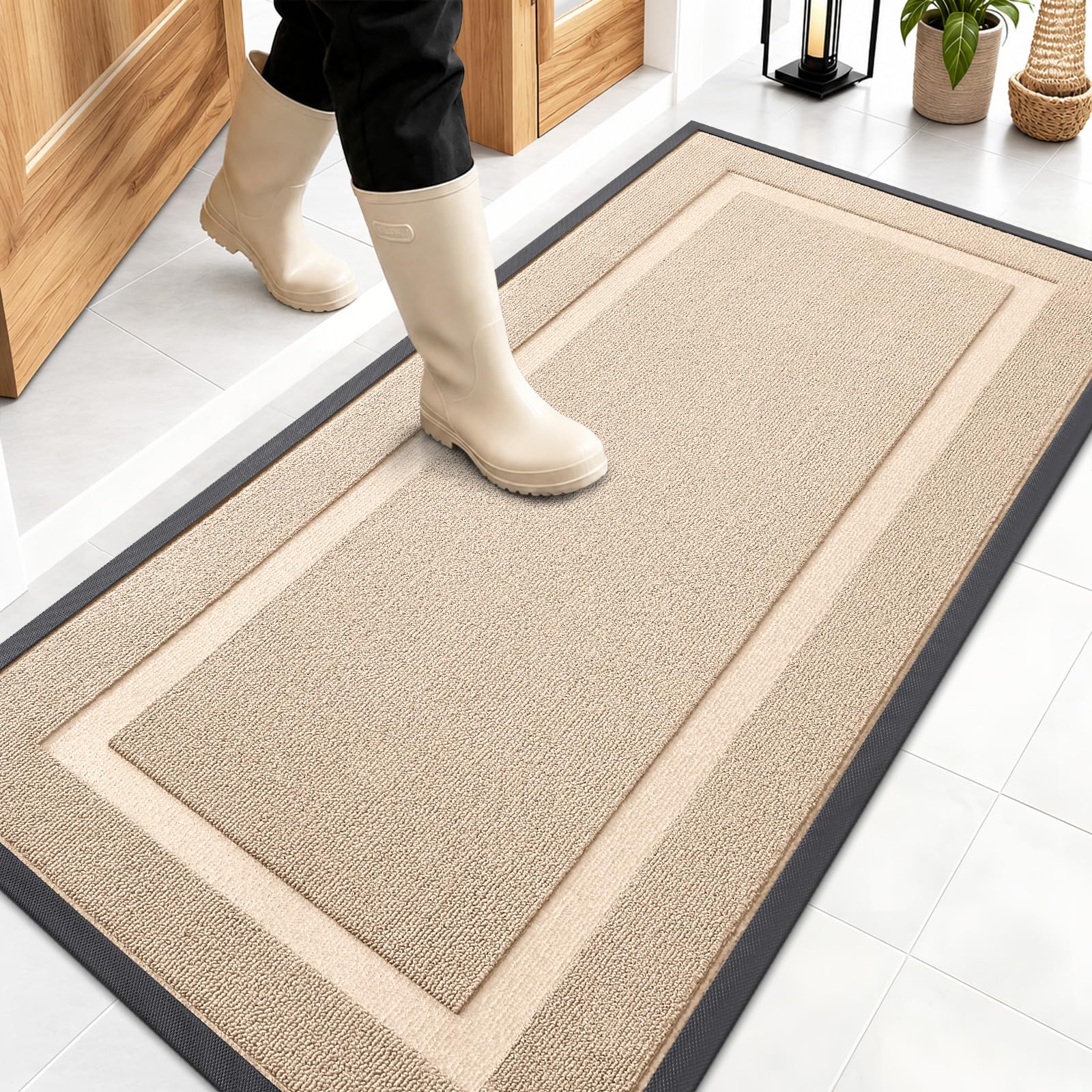 OLANLY Front Door Mat Outside 47x23, All-Season Heavy-Duty Rubber Doormat