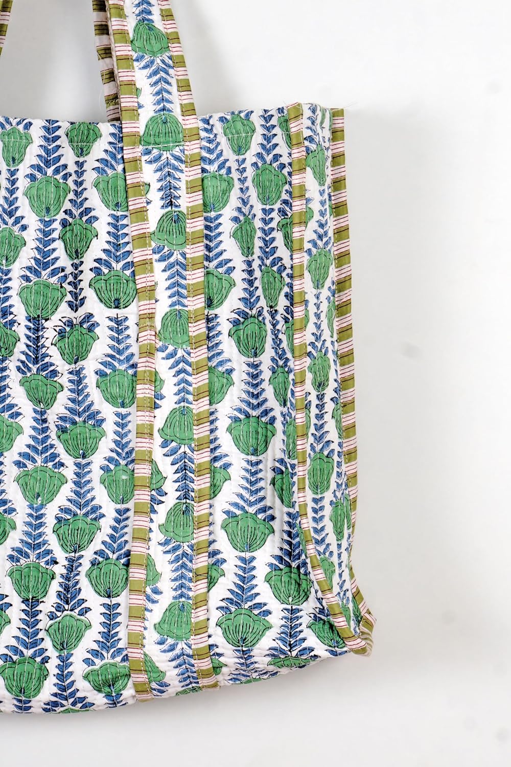 Quilted Cotton Handprinted Reversible Large multicolor Floral Tote Bag - Image 3