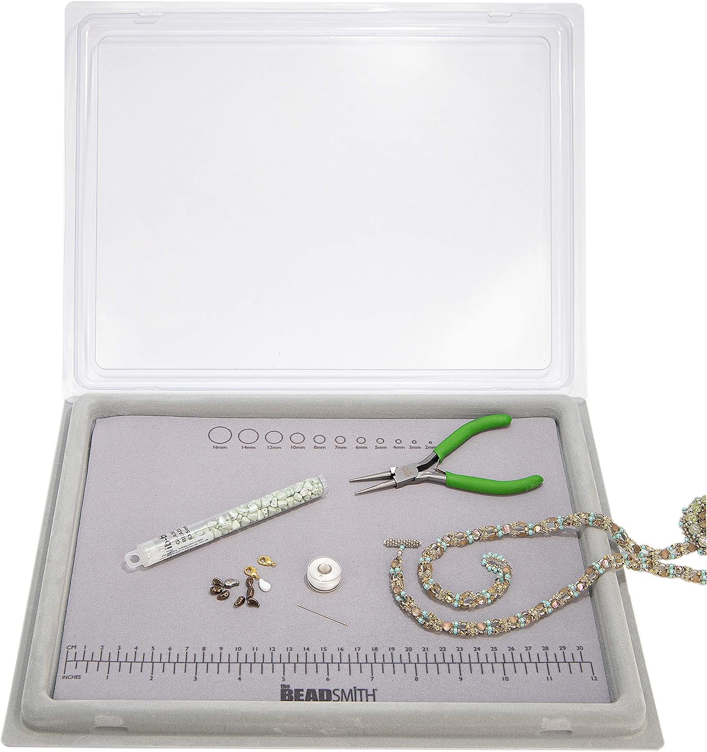 The Beadsmith Treasure Mat Tray, 12.5 x 9.25 inches, Bead Board, Grey Flocked, with Cover, Design Boards for Jewelry Making