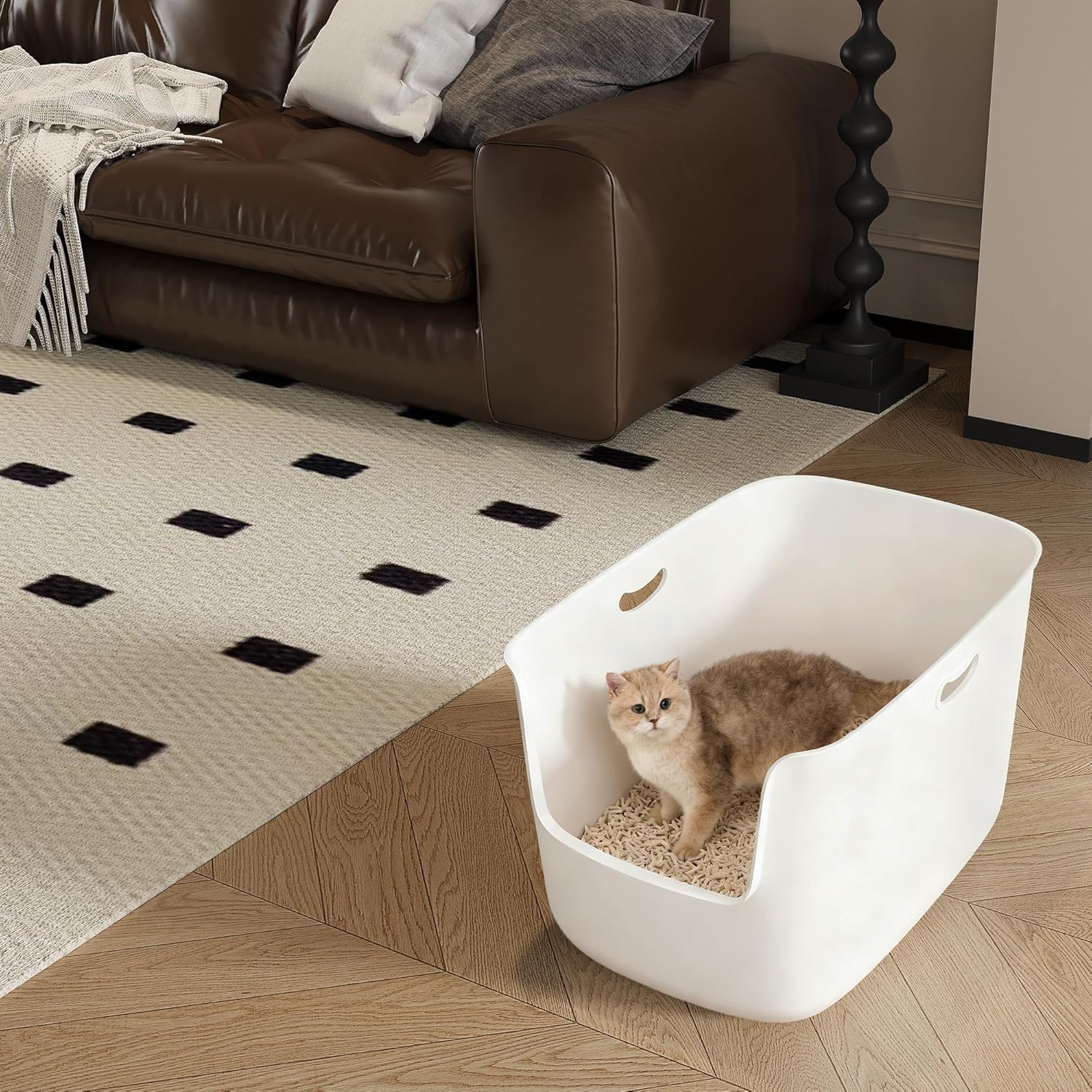 Jumbo Extra Large Cat Litter Box - High Sided Low Entry Open-Top Anti-Splash Pan for Multiple Cats, Kittens & Senior Cats, 22.6"x15.4"x13.9", White