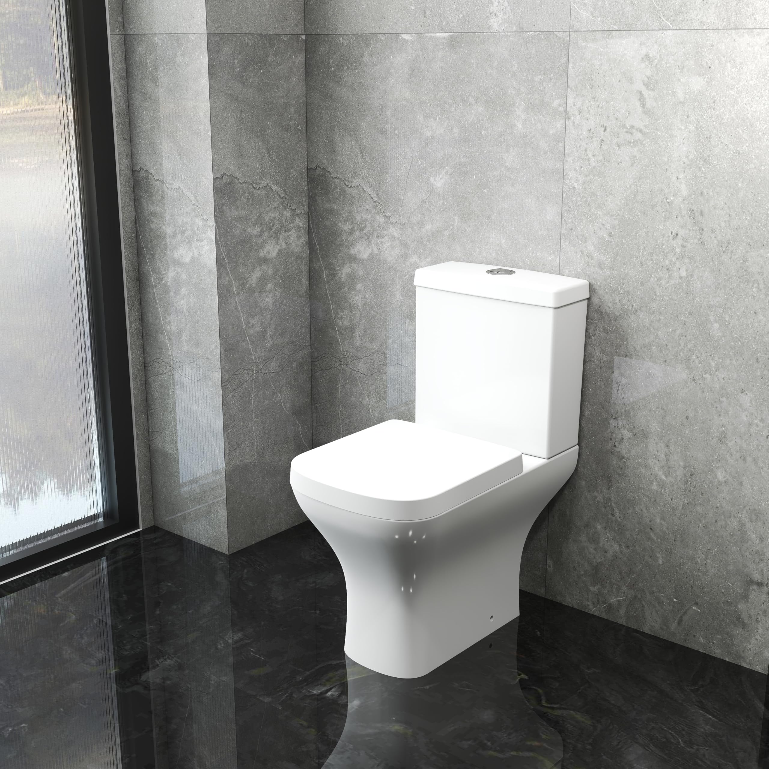 SLINE Modern Close Coupled Toilet Square White Pan with Soft Close Seat