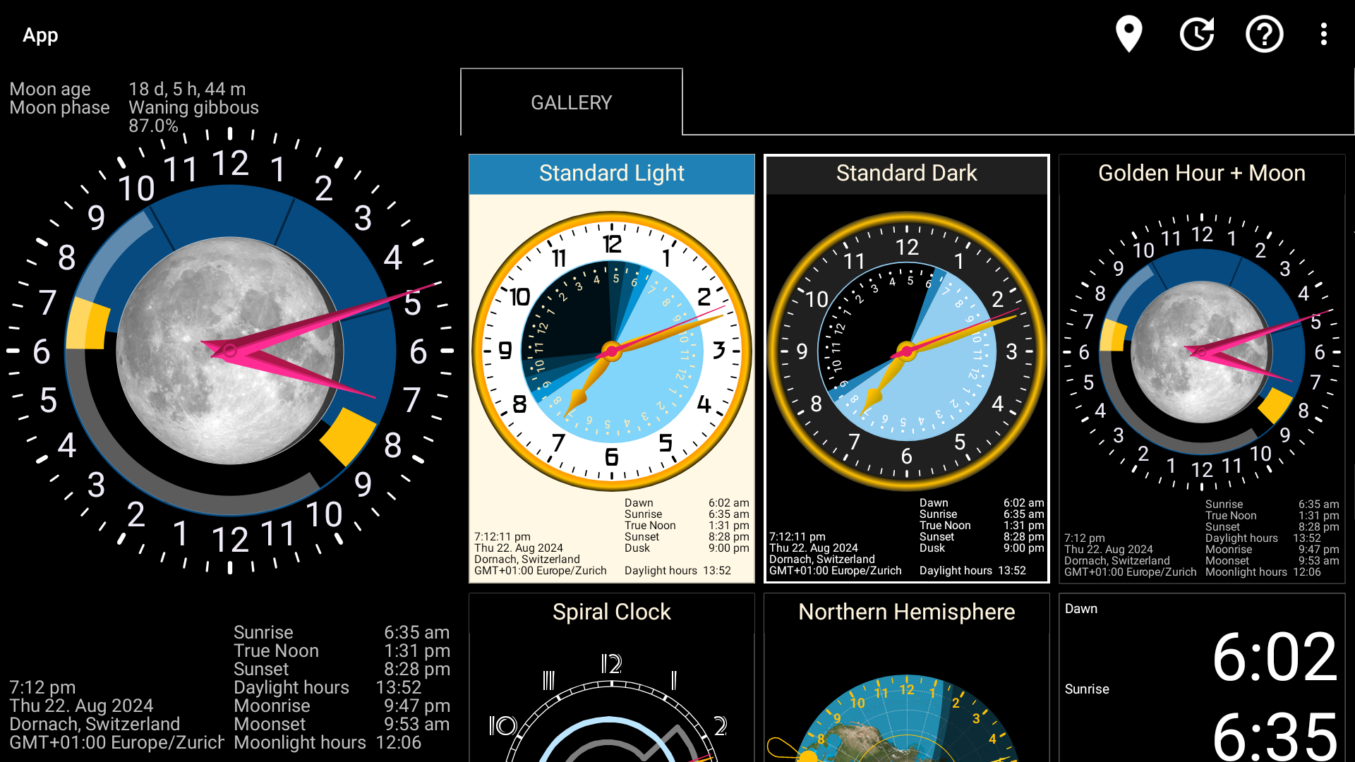 Sunclock: Sunrise, Sunset, Moonrise and Moonphase - App on Amazon Appstore