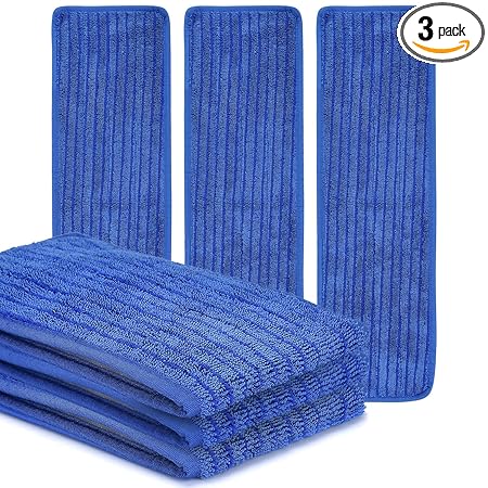 Matthew 18' Microfiber Mop Replacement Pads for Wet Dry Reusable Mops Floor Home Commercial Cleaning Refills, Machine Washable Compatible with Bona Mop&Any Microfiber Flat Mop System Blue (3 Pack)