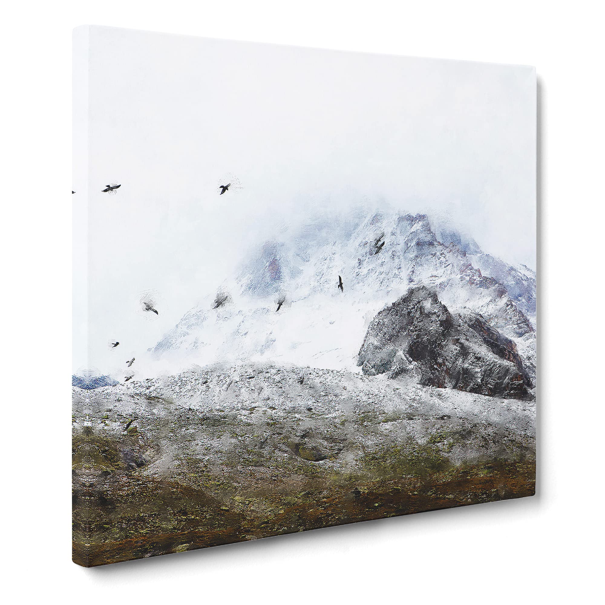 The Swiss Alps with a Flock of Birds Canvas Print, Mixed, 35L x 35W cm