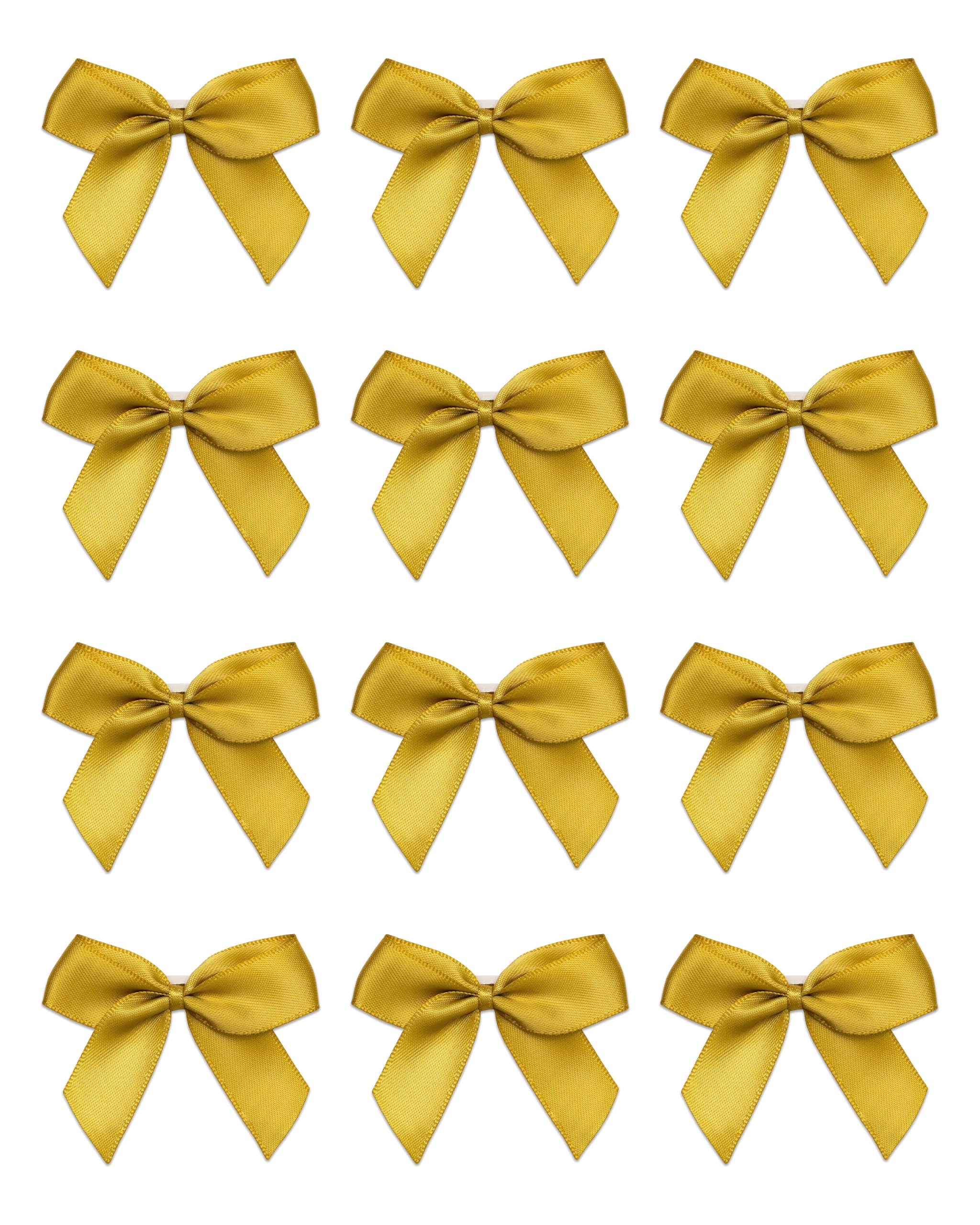 Italian Options Small Satin Ribbon Bows, Self Adhesive Bow Decorations for Crafts, Gift Wrap, Hampers, Hair Bows, Wedding Stationery, Floristry, Christmas, Cakes, Crafting, Gold, 24 Pack, 5 cm — image 1