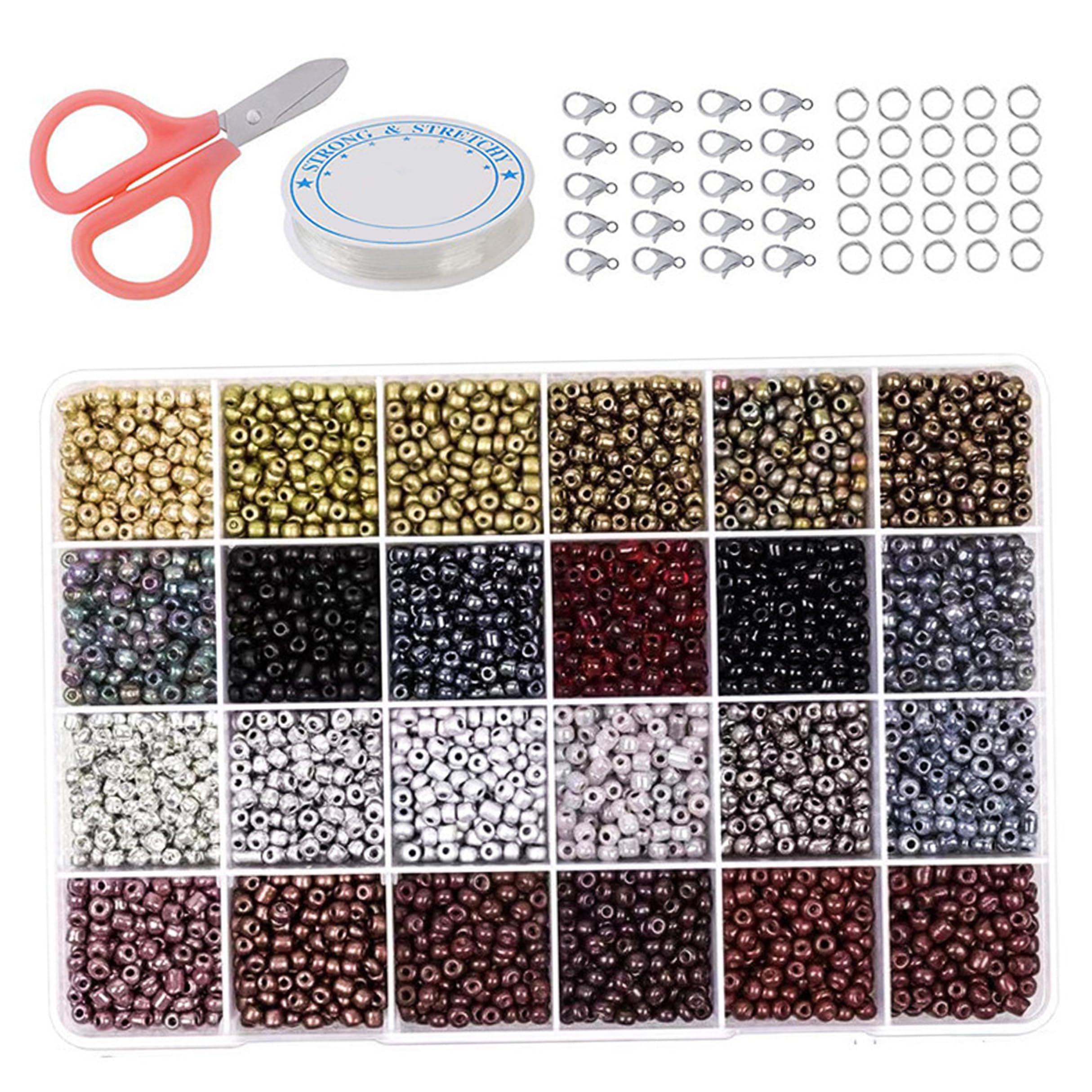 Kit graines verre 24 couleurs pour création de bracelet et collier avec outils complets