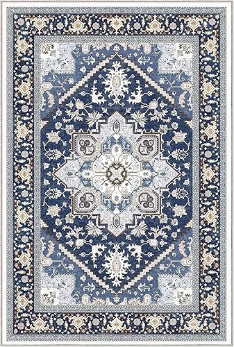 Miniatura 9 de OPPODREAM - Alfombra suave de área de 5 x 7 pies con parte trasera antideslizante, alfombra lavable de cachemira sintética de pelo bajo, color azul